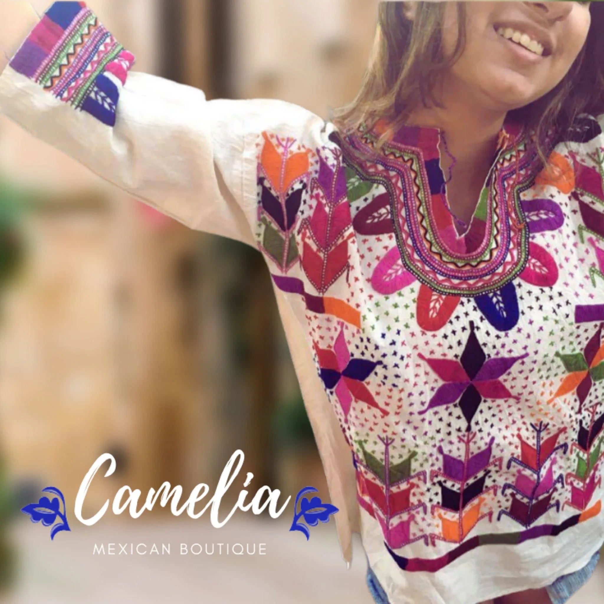 Corn Motif Mexican Blouse 3/4 Sleeve