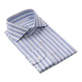 Cotton Striped Shirt in White and Blue Melange