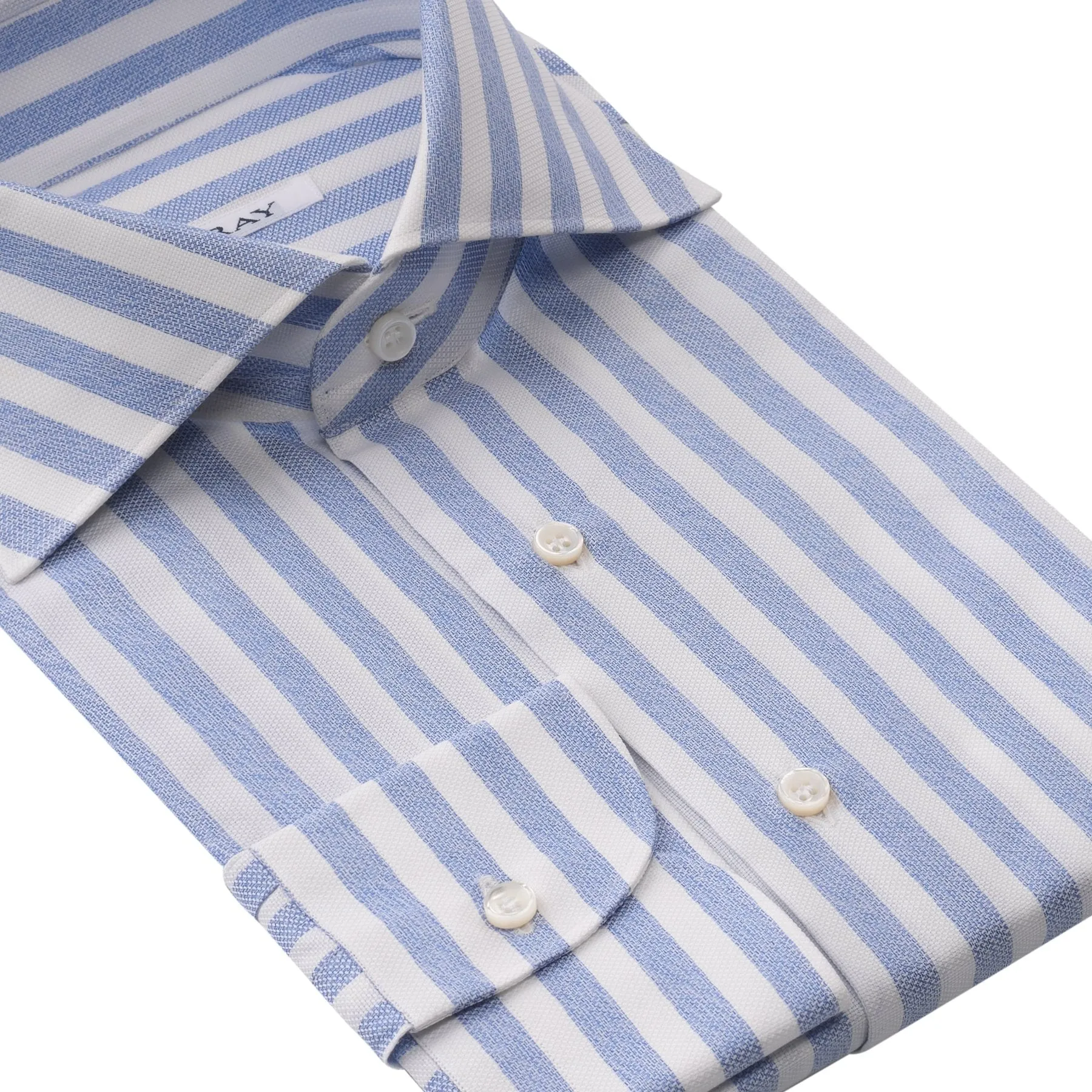 Cotton Striped Shirt in White and Blue Melange