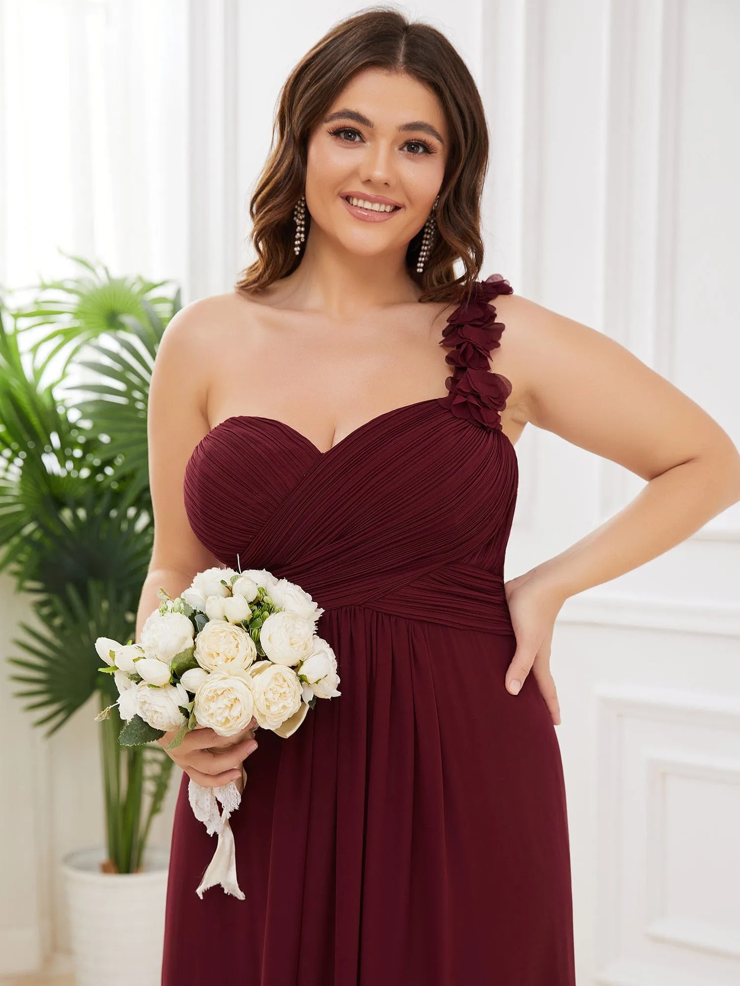 Custom Size Chiffon Sweetheart Pleated One Shoulder Bridesmaid Dress