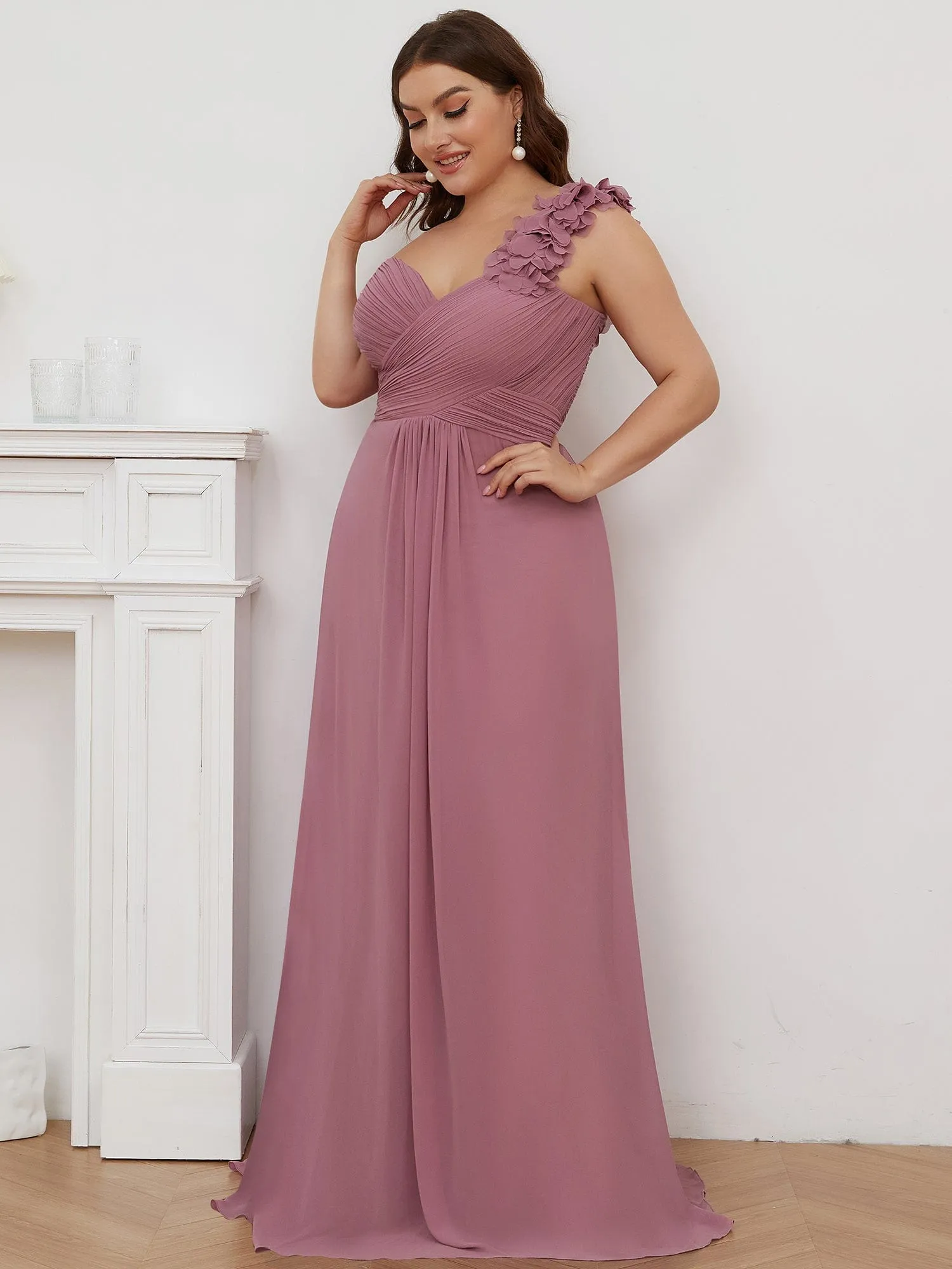 Custom Size Chiffon Sweetheart Pleated One Shoulder Bridesmaid Dress