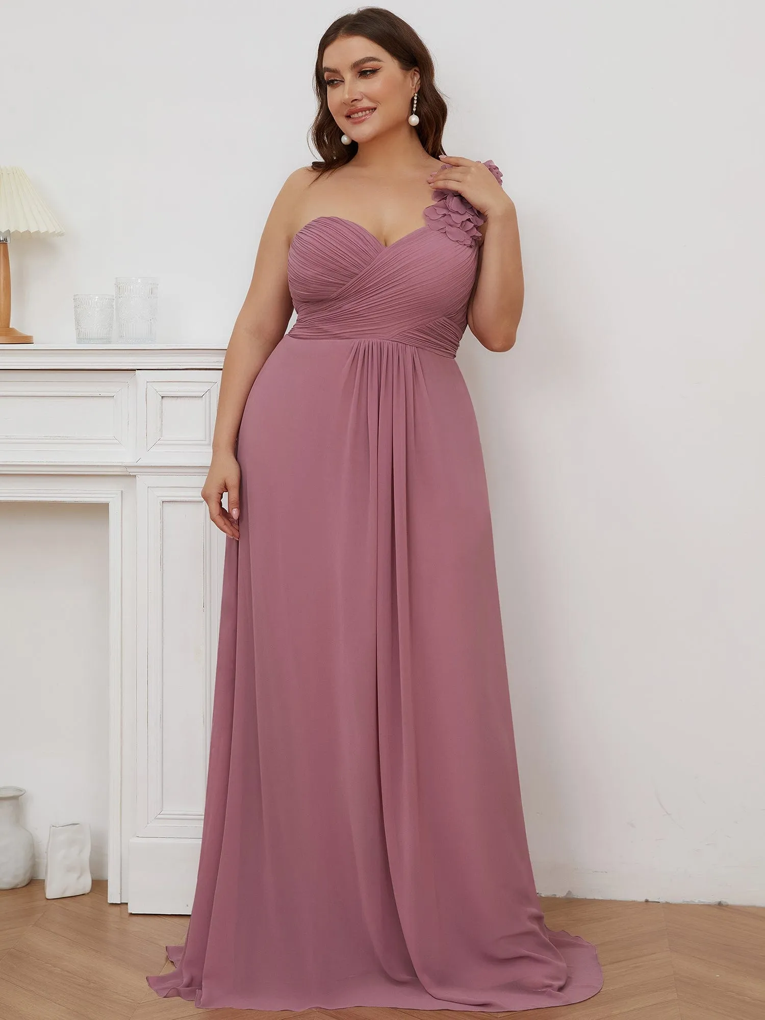 Custom Size Chiffon Sweetheart Pleated One Shoulder Bridesmaid Dress