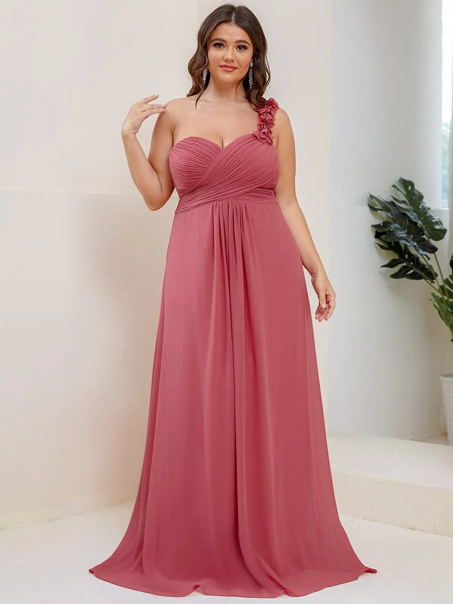 Custom Size Chiffon Sweetheart Pleated One Shoulder Bridesmaid Dress