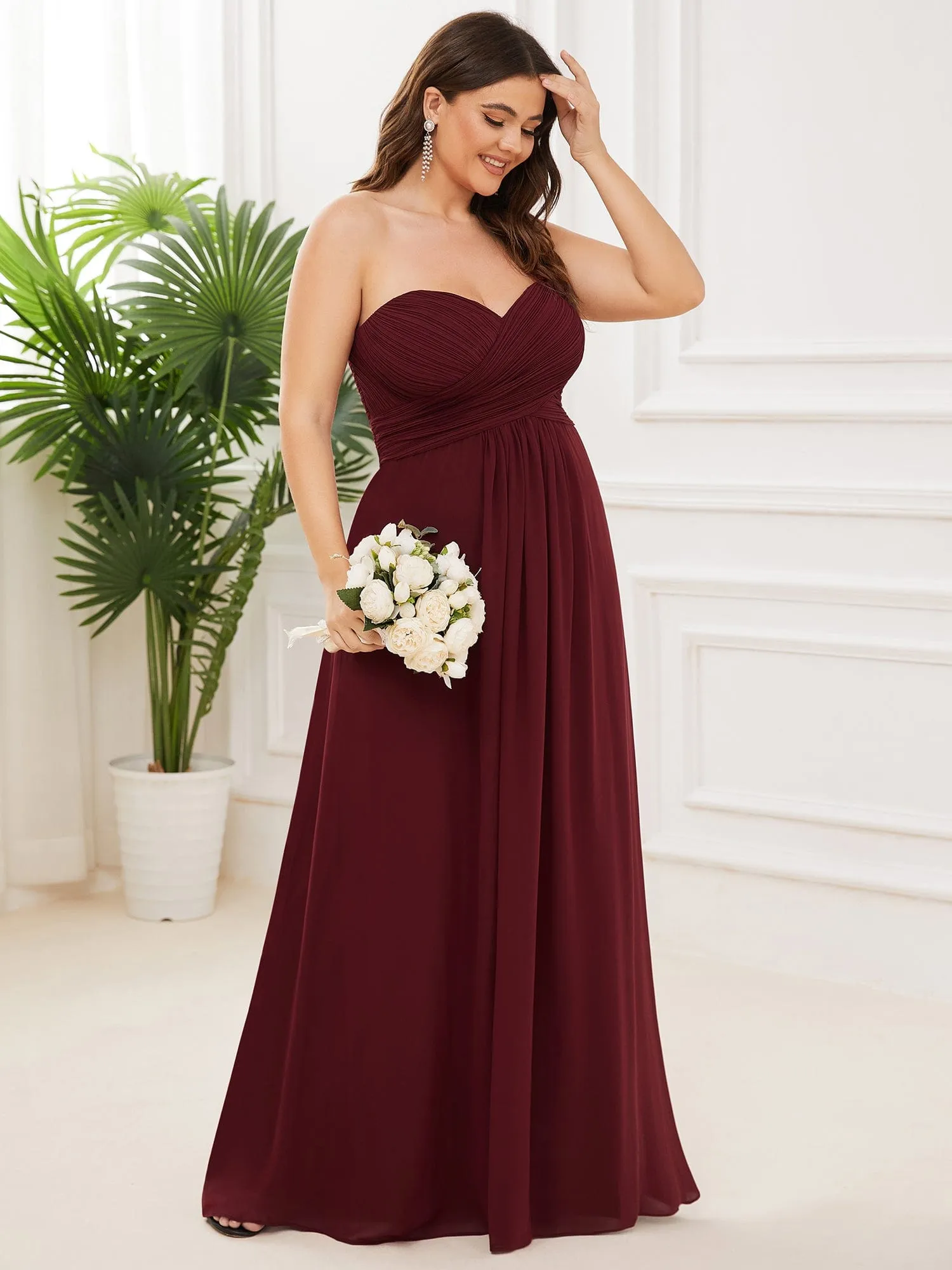 Custom Size Chiffon Sweetheart Pleated One Shoulder Bridesmaid Dress