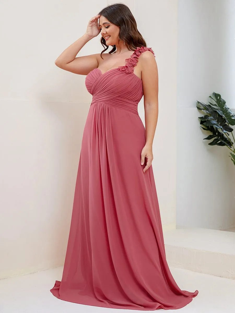 Custom Size Chiffon Sweetheart Pleated One Shoulder Bridesmaid Dress