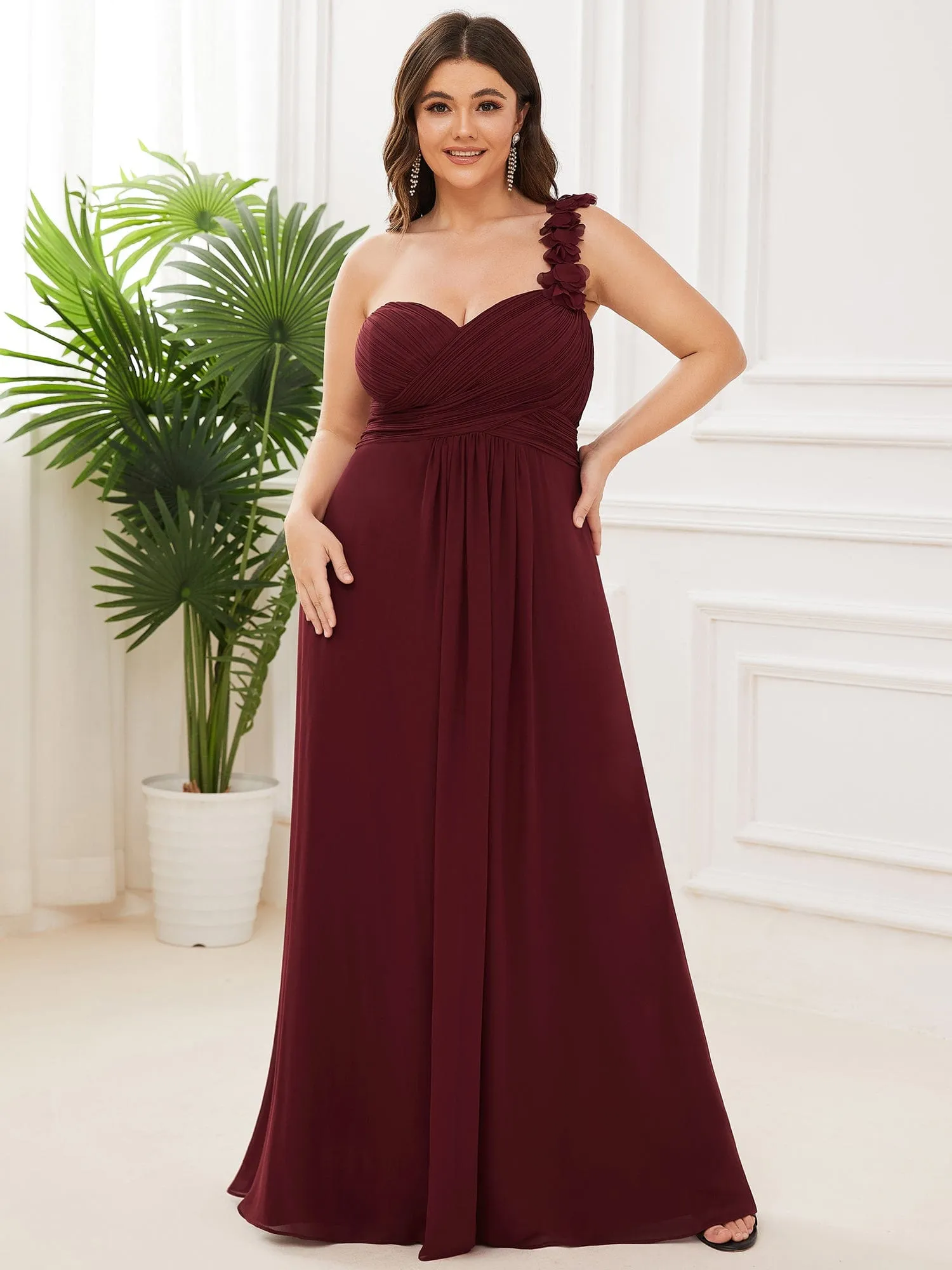 Custom Size Chiffon Sweetheart Pleated One Shoulder Bridesmaid Dress