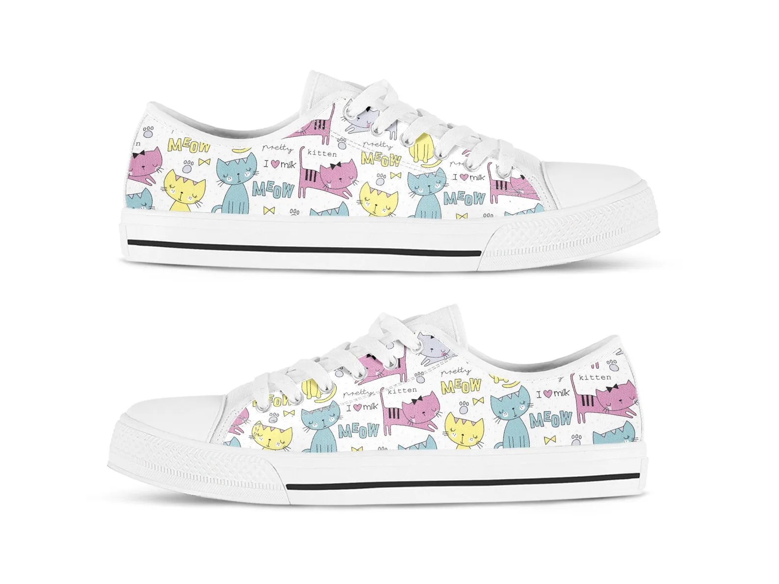 Cute Cat Shoes Cat Sneakers Cat Print Pattern Cute Shoes Cat Lover Gifts Custom Low Top Converse Style Sneakers For Adults Women & Men