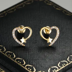 Cute Hollow Heart Stud Earrings Inlaid Zircon For Women Wedding Jewelry Valentine's Day Decor Gift 1Pair