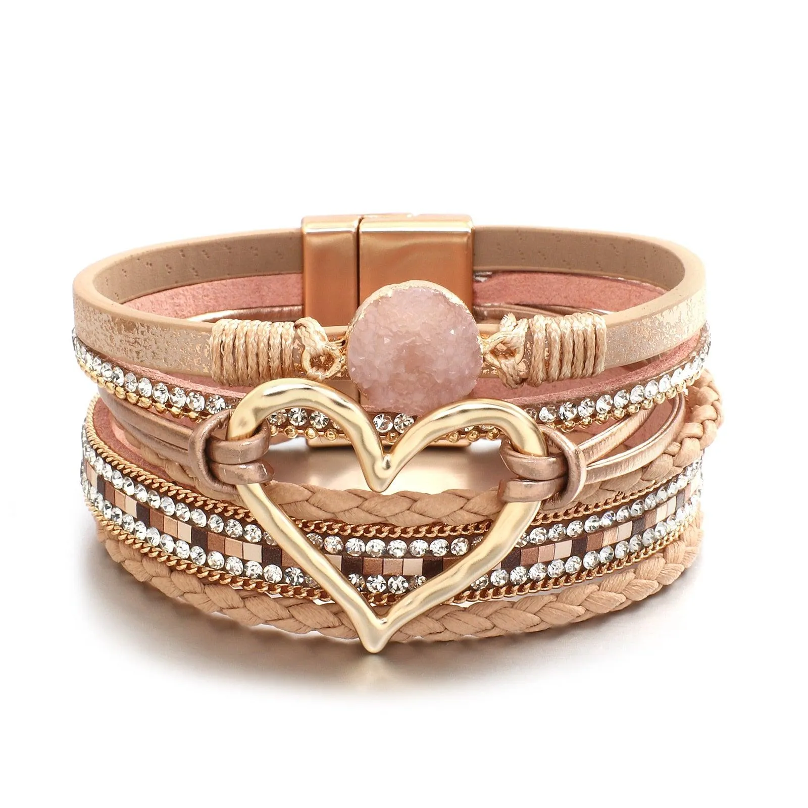 'Dalgu' Heart Charm Cuff Bracelet - khaki