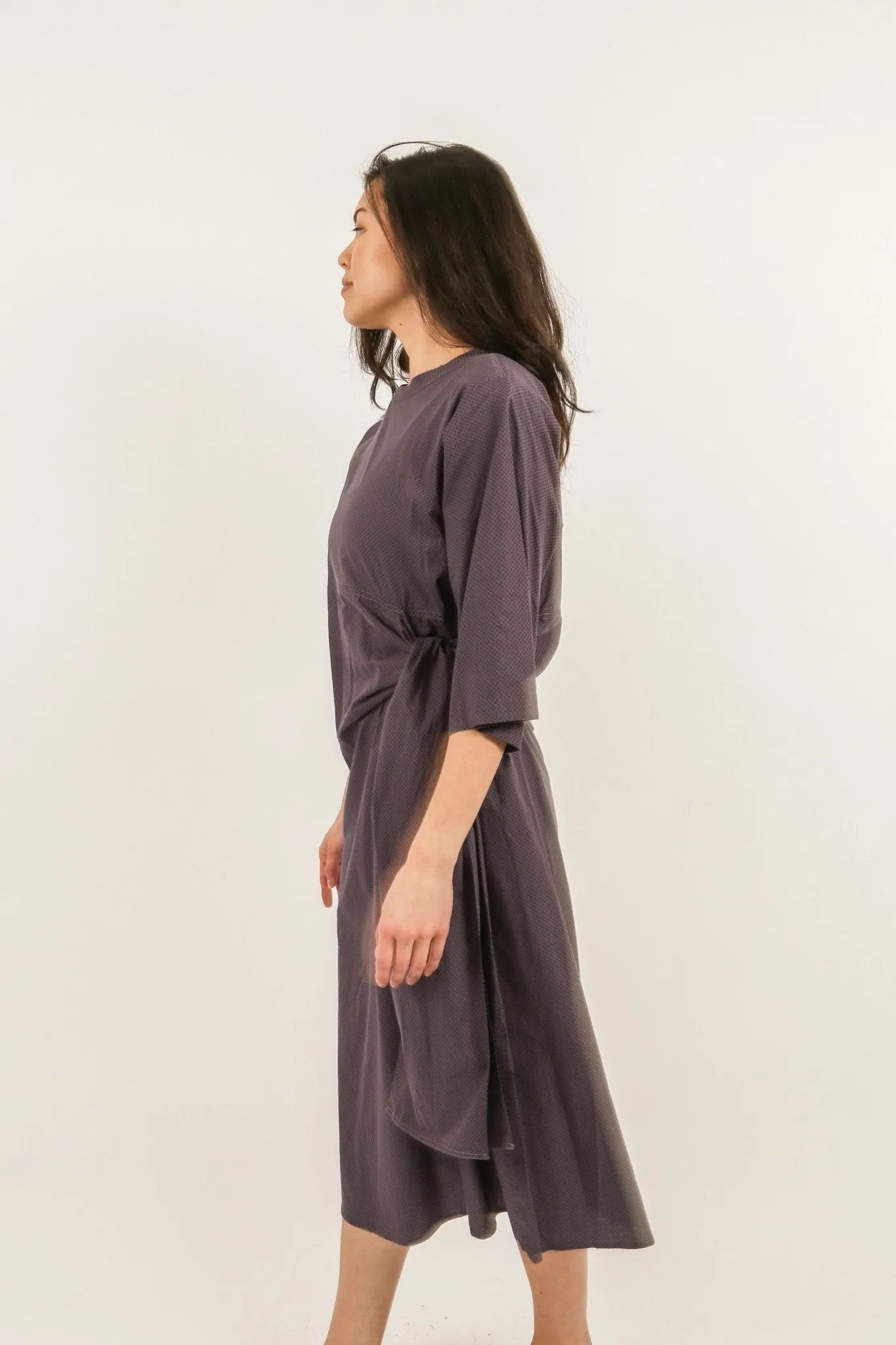 DANA CREW NECK SIDE TIE DRESS IN ITALIAN COTTON