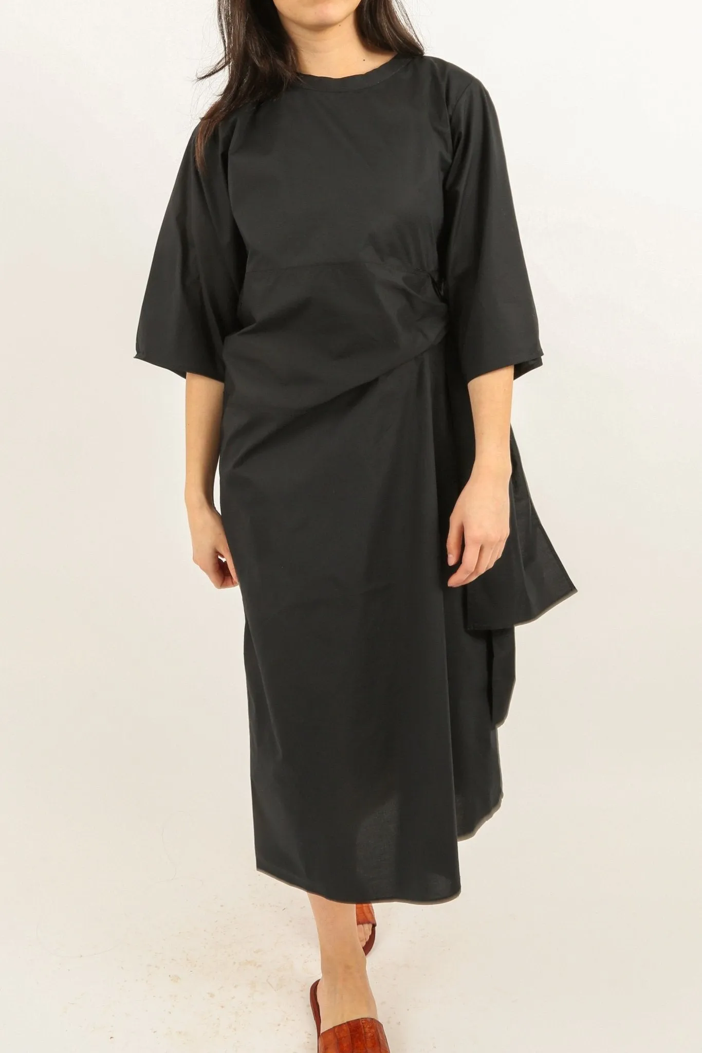 DANA CREW NECK SIDE TIE DRESS IN ITALIAN COTTON