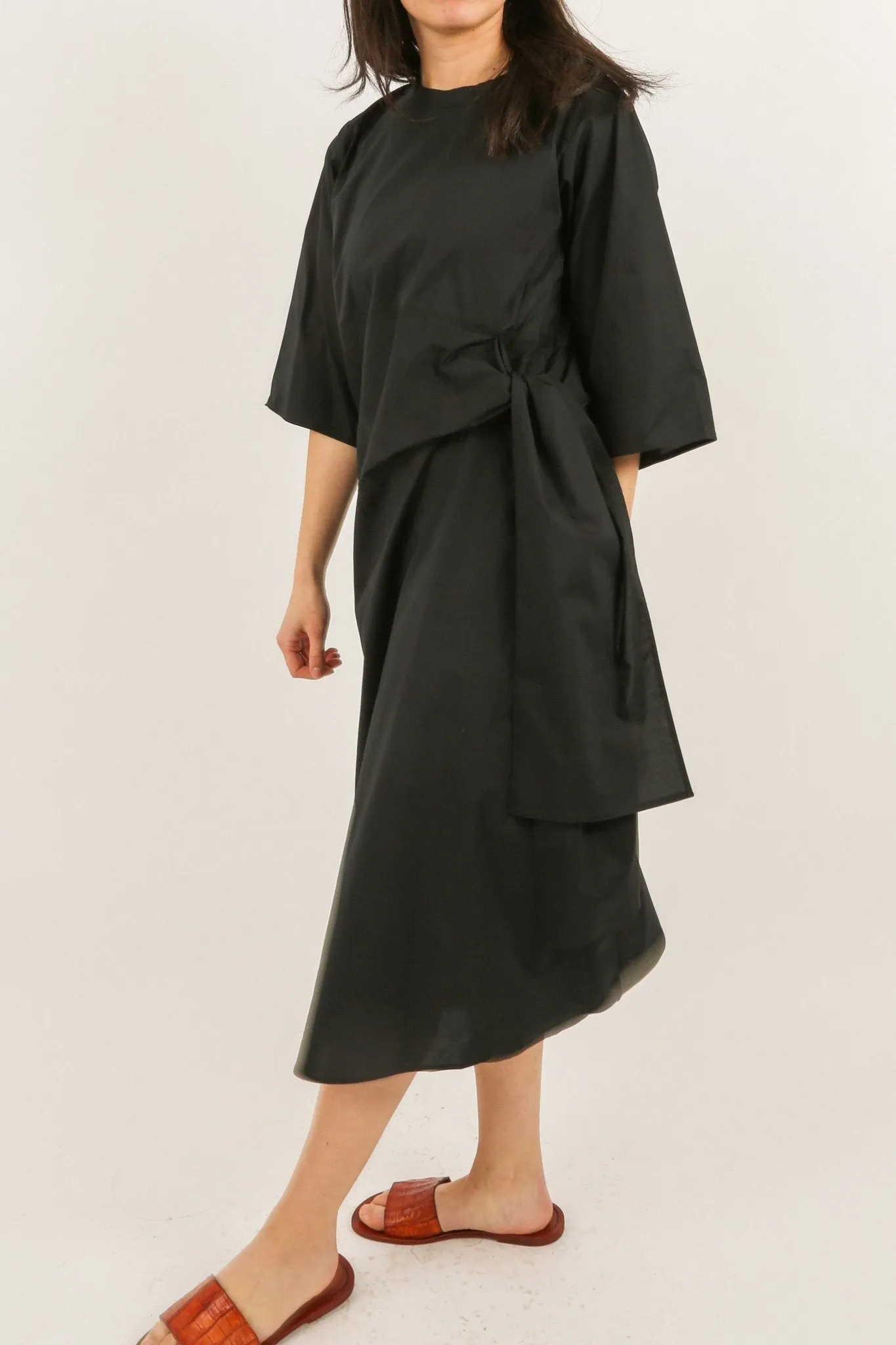 DANA CREW NECK SIDE TIE DRESS IN ITALIAN COTTON