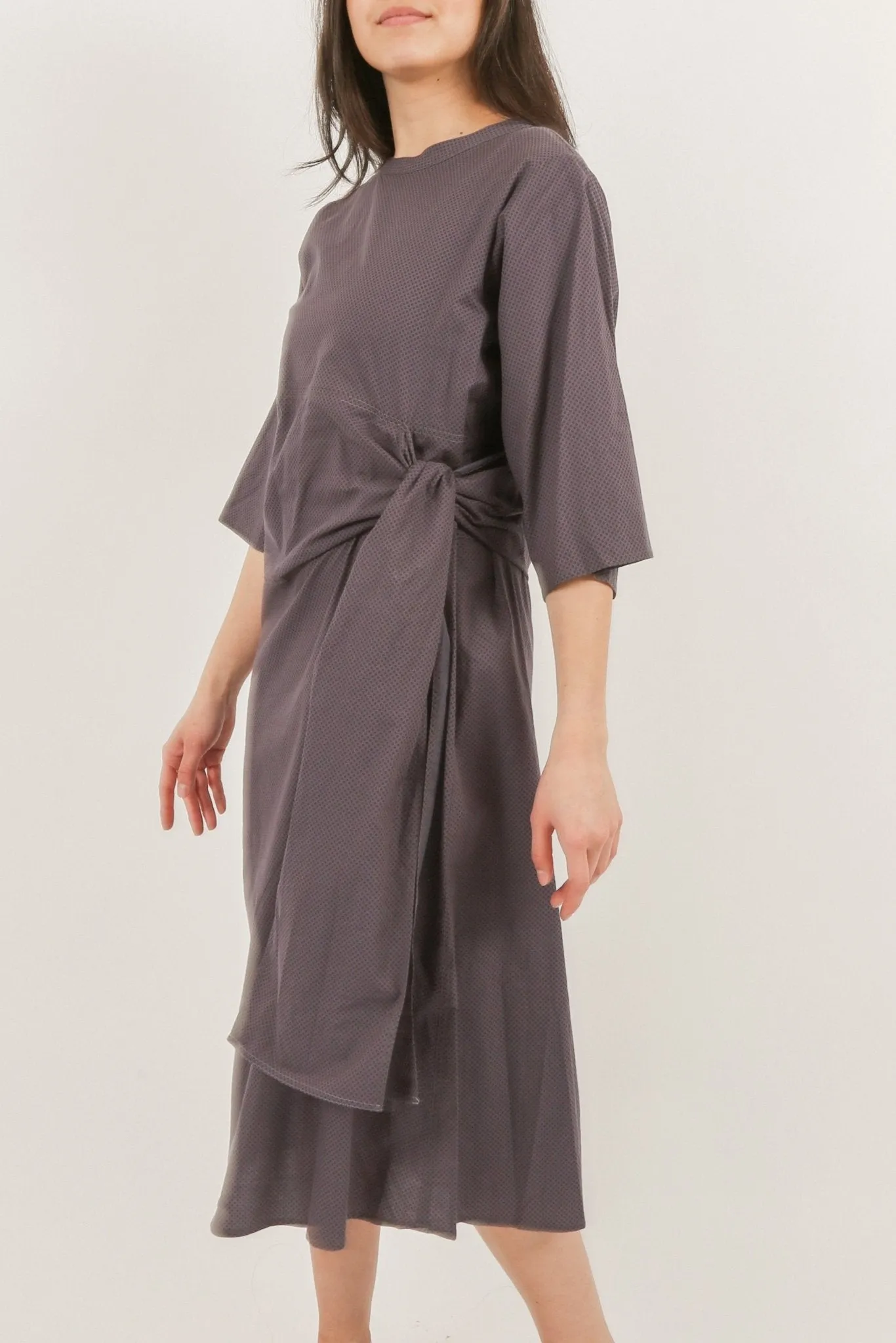 DANA CREW NECK SIDE TIE DRESS IN ITALIAN COTTON