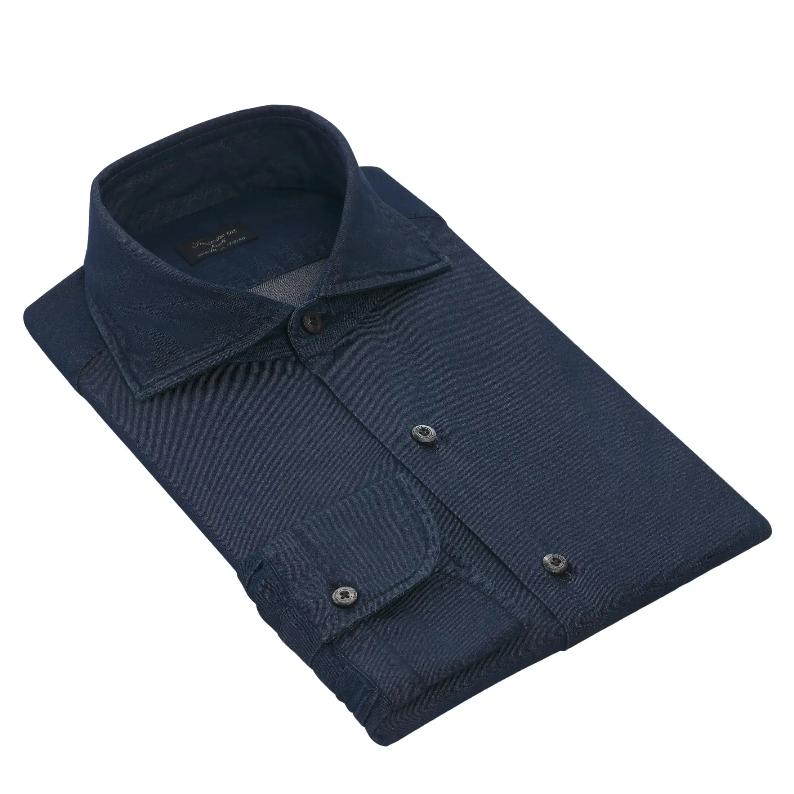 Dark Blue Cotton Shirt with Cutaway Collar