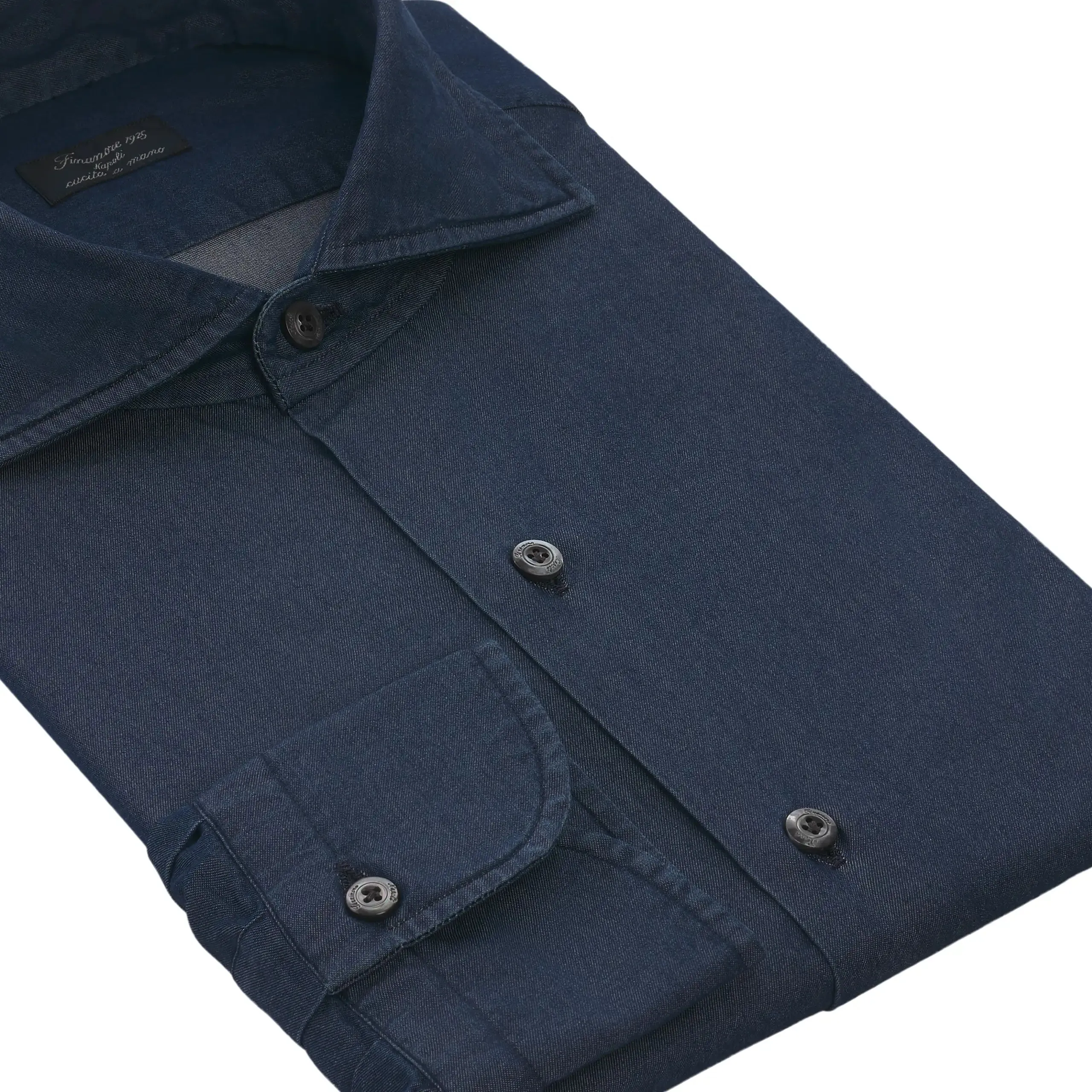 Dark Blue Cotton Shirt with Cutaway Collar