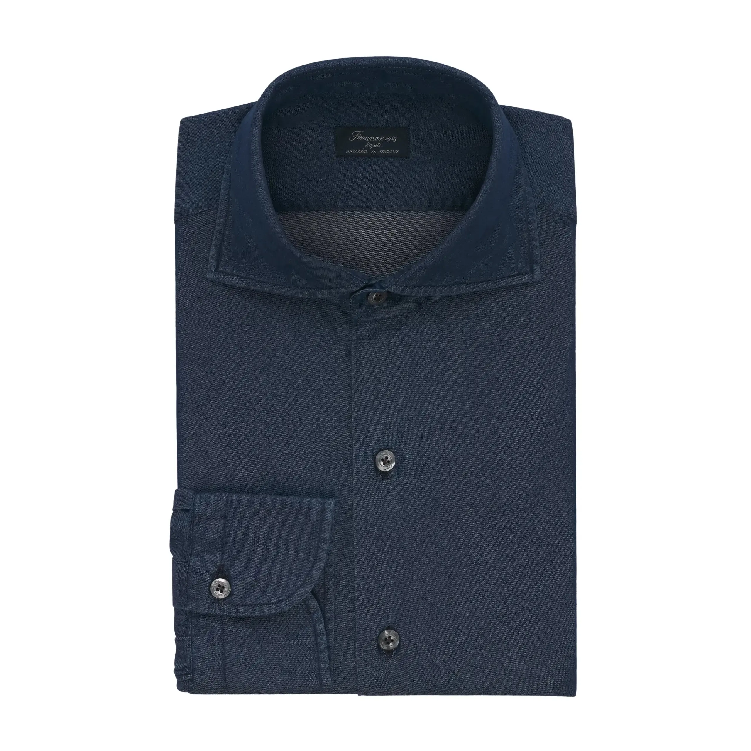 Dark Blue Cotton Shirt with Cutaway Collar