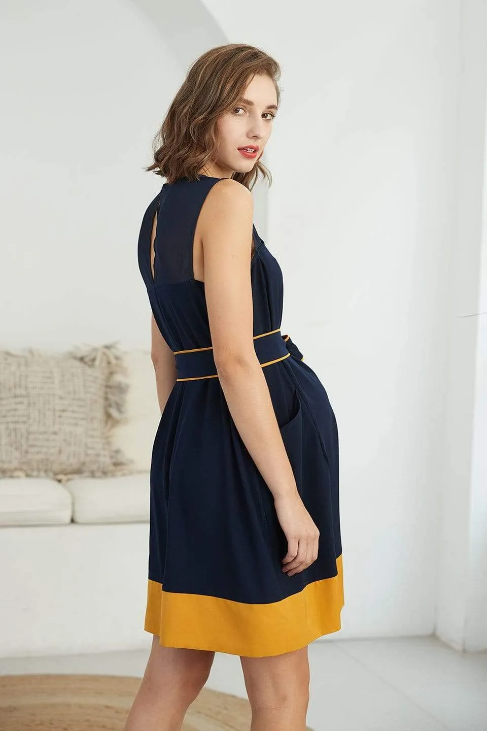 Delicia Sleeveless Nursing Dress Navy