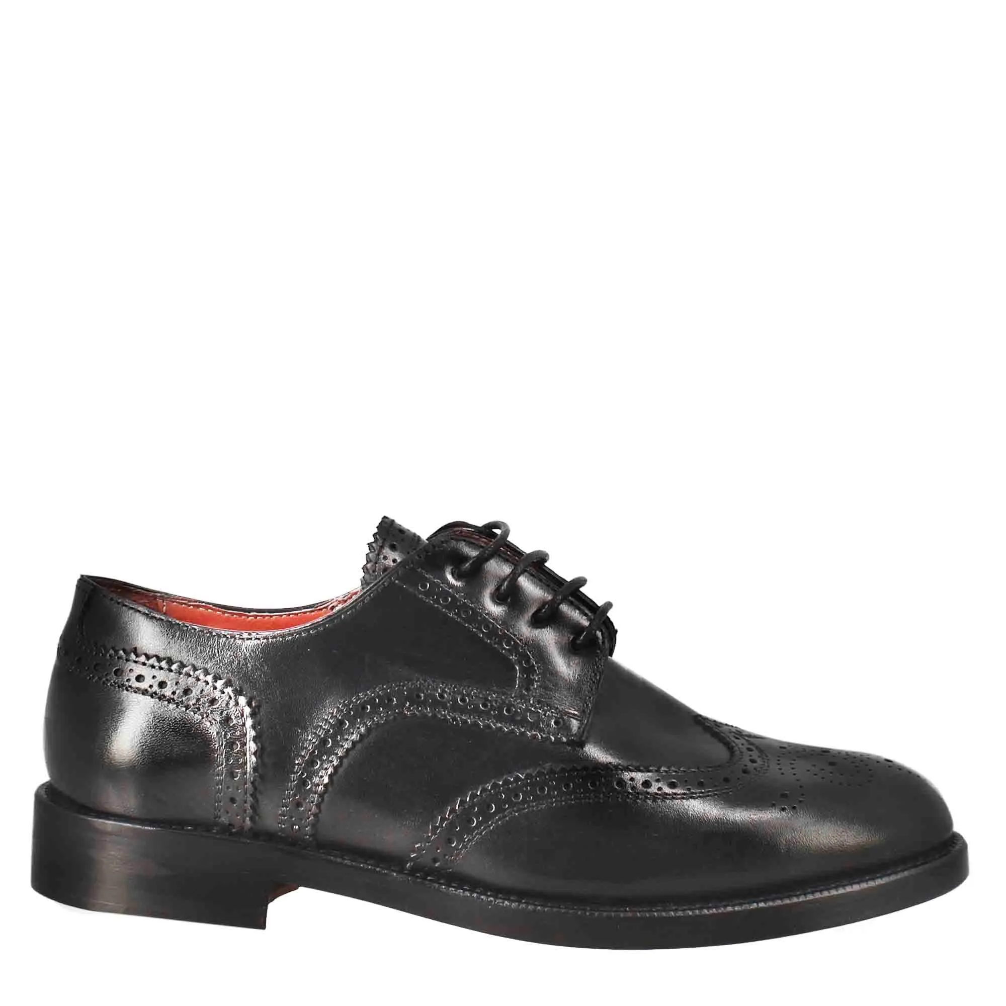 Derby da donna con effetto brogue in pelle colore nero