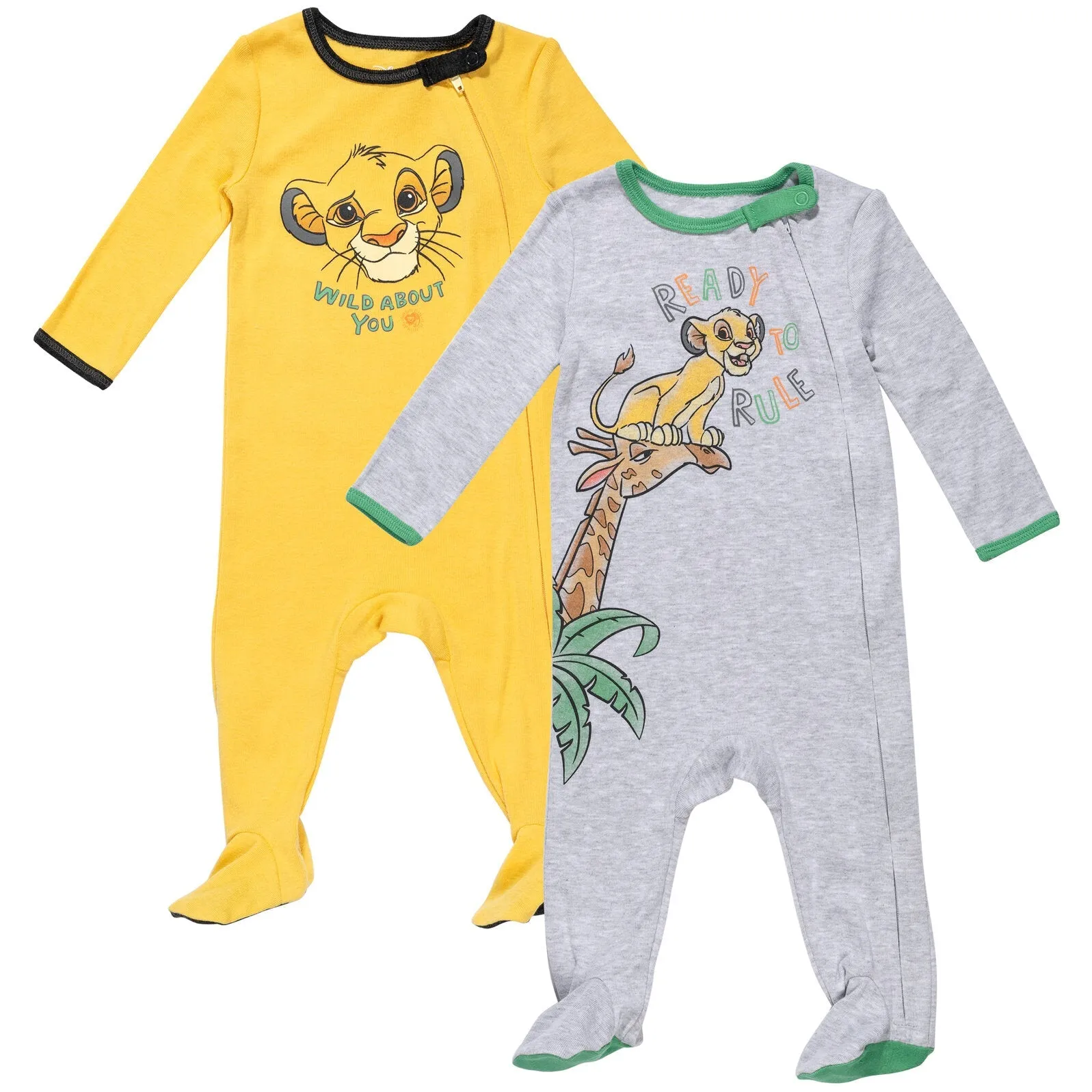 Disney Lion King Simba 2 Pack Zip Up Snap Sleep N' Play Coveralls