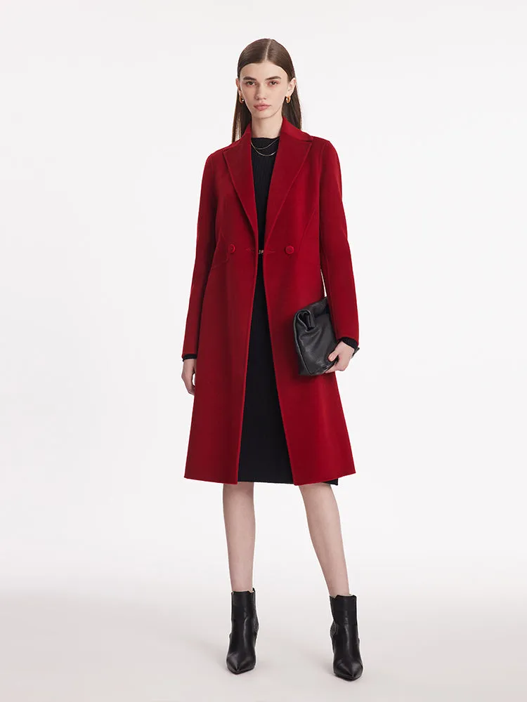 Double-Faced Wool And Silk Blend Lapel Women Coat