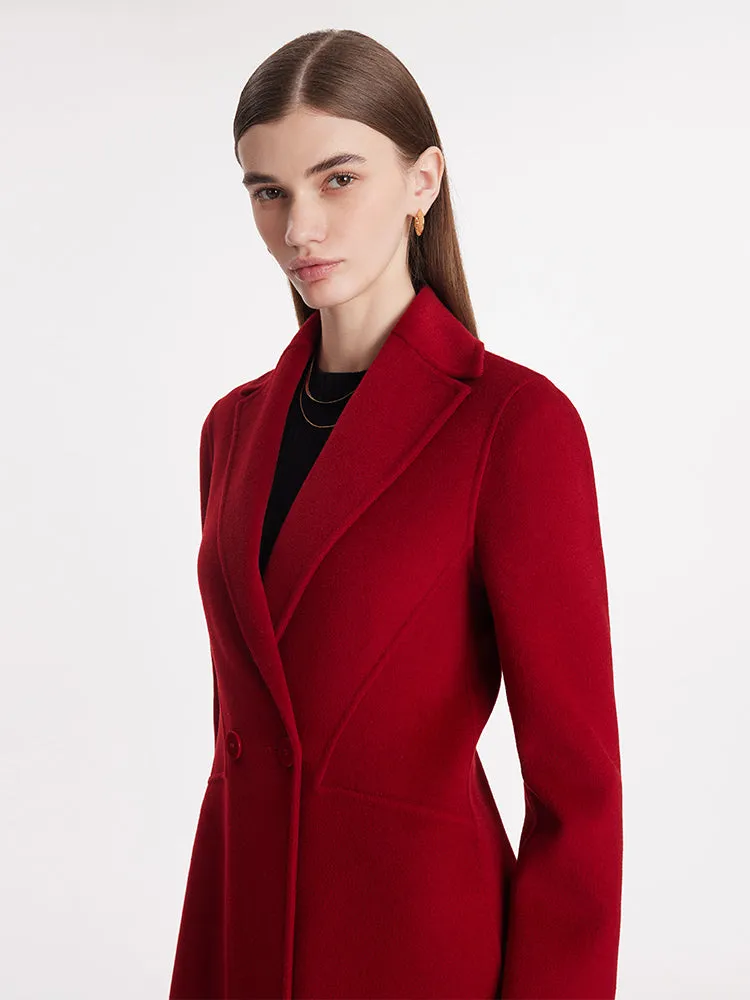 Double-Faced Wool And Silk Blend Lapel Women Coat