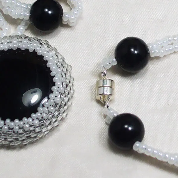 Earlene Beaded Black Agate Cabochon pendant Necklace