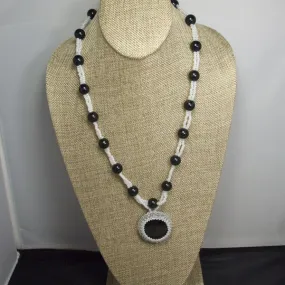 Earlene Beaded Black Agate Cabochon pendant Necklace