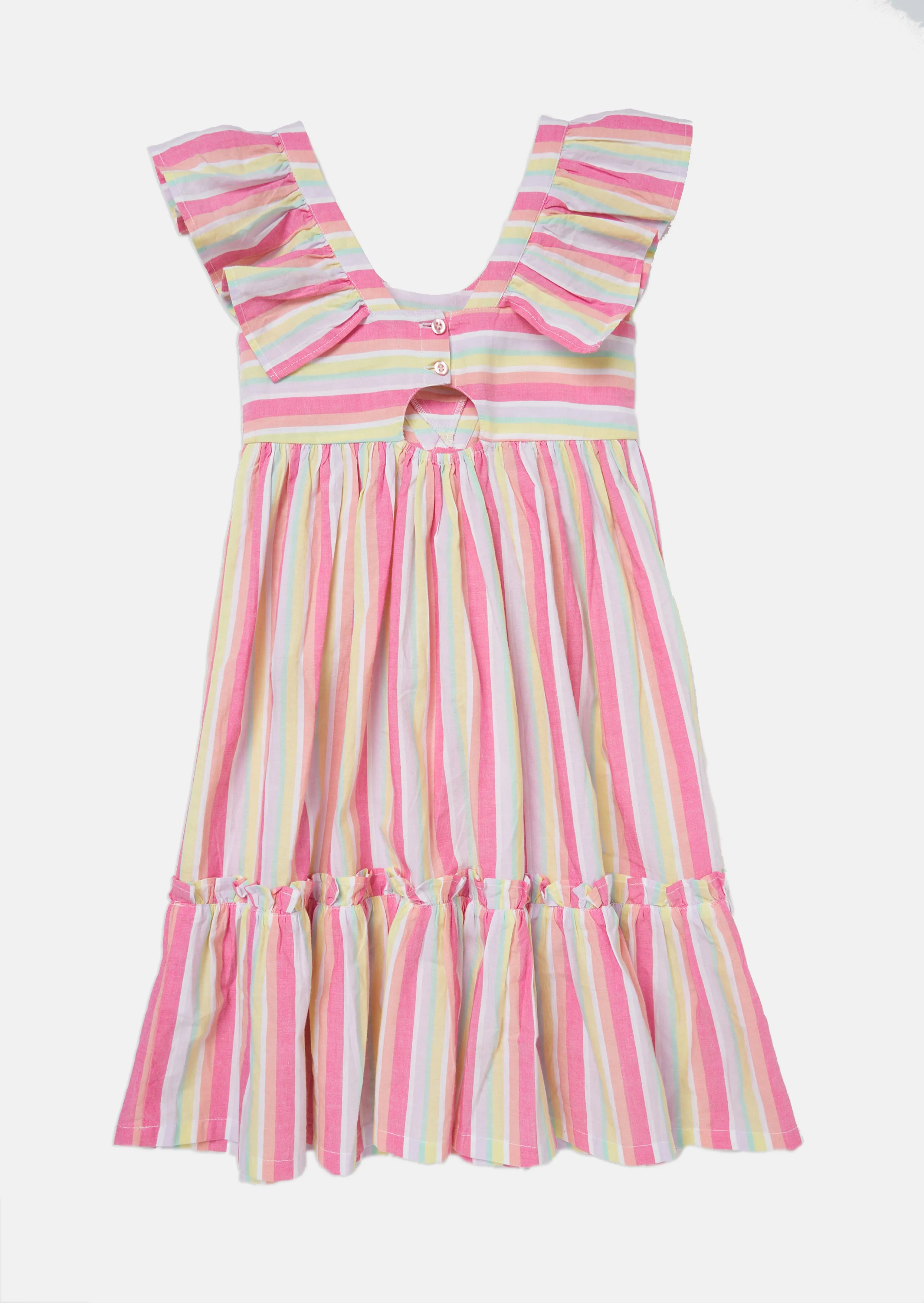 Elsie Rainbow Stripe Pink Midi Dress