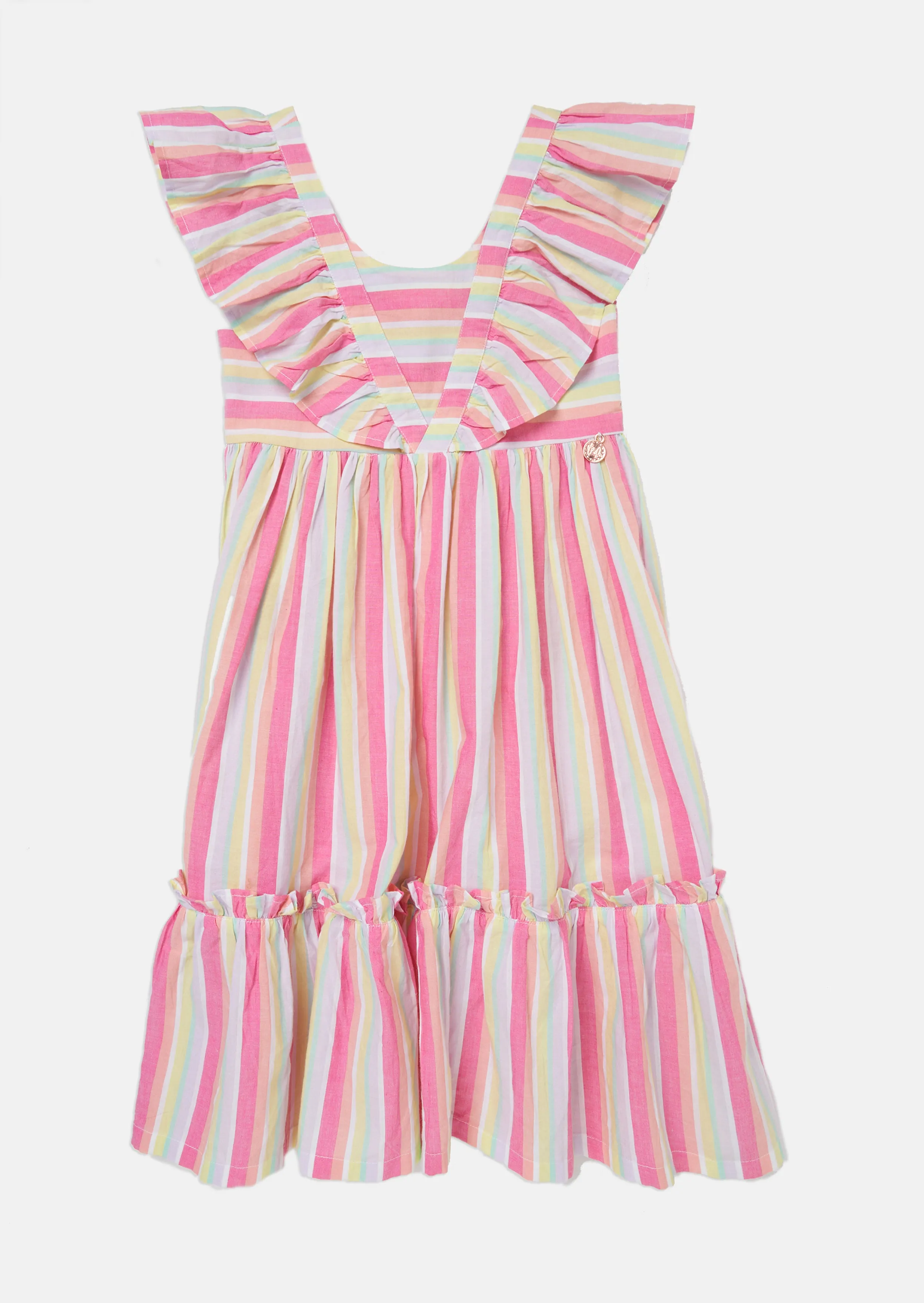 Elsie Rainbow Stripe Pink Midi Dress