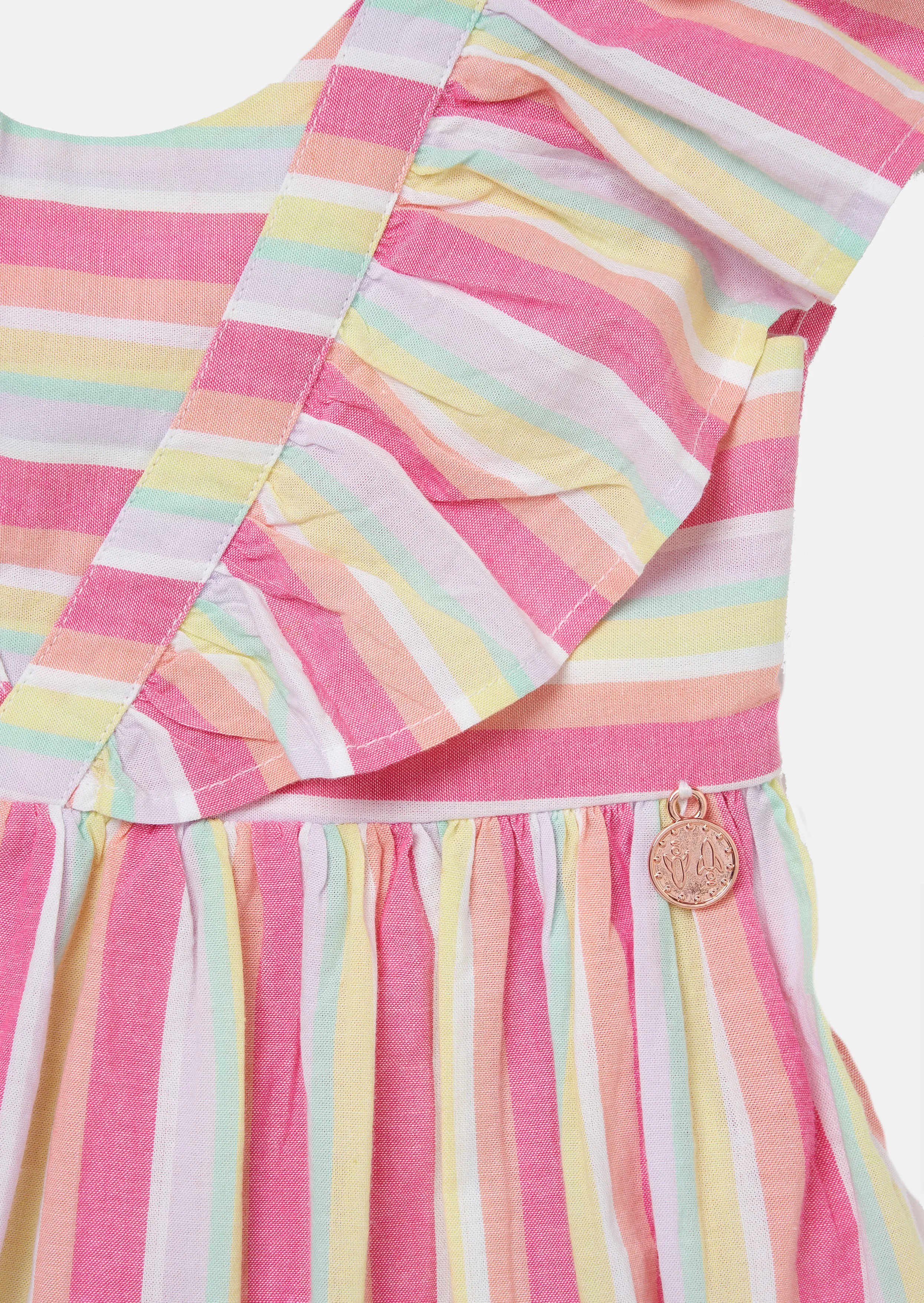 Elsie Rainbow Stripe Pink Midi Dress