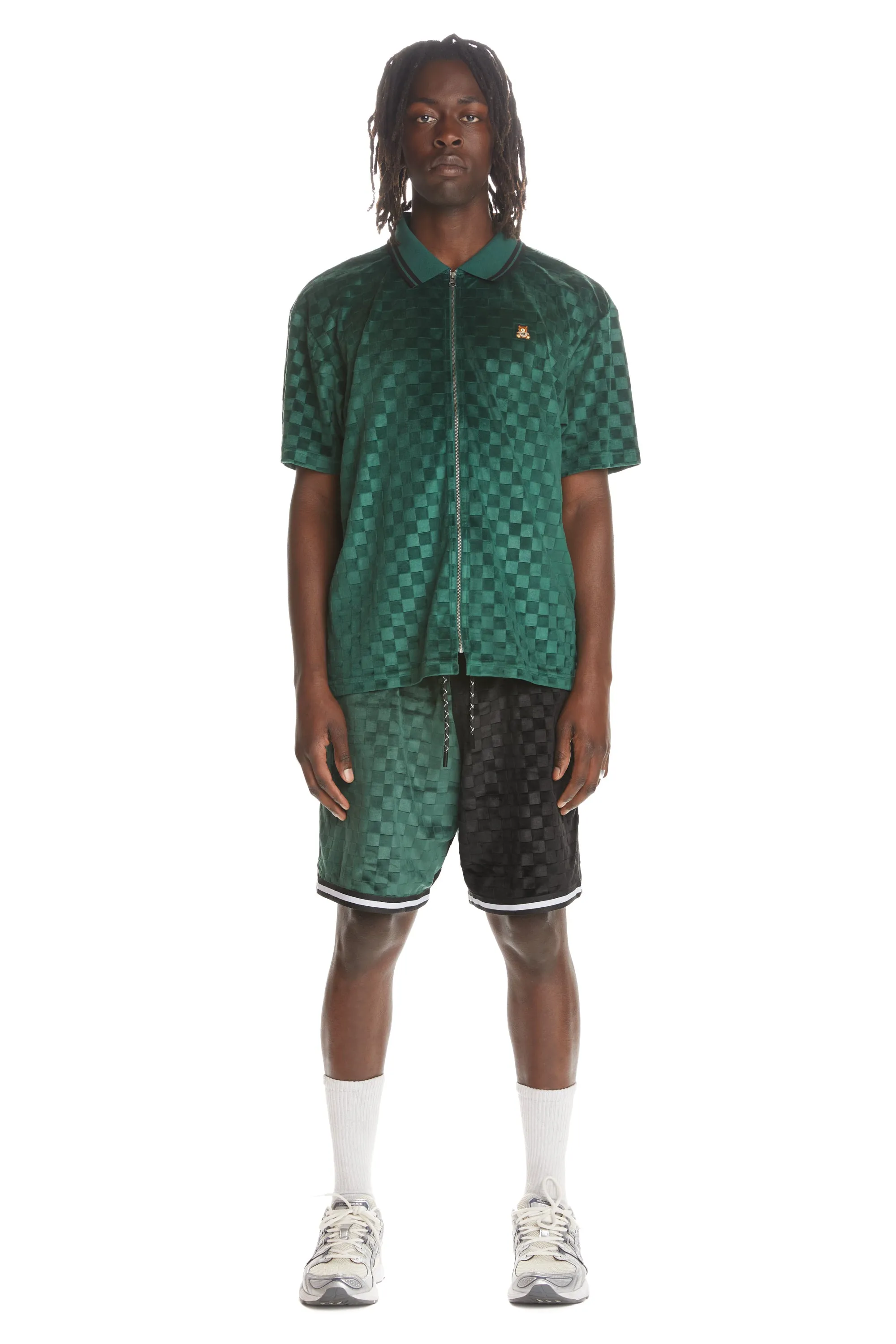 Embossed Checker Velour Shorts