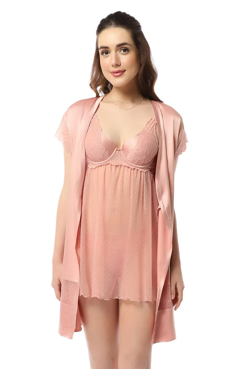 Eternal Bliss Satin Robe - Mellow Rose