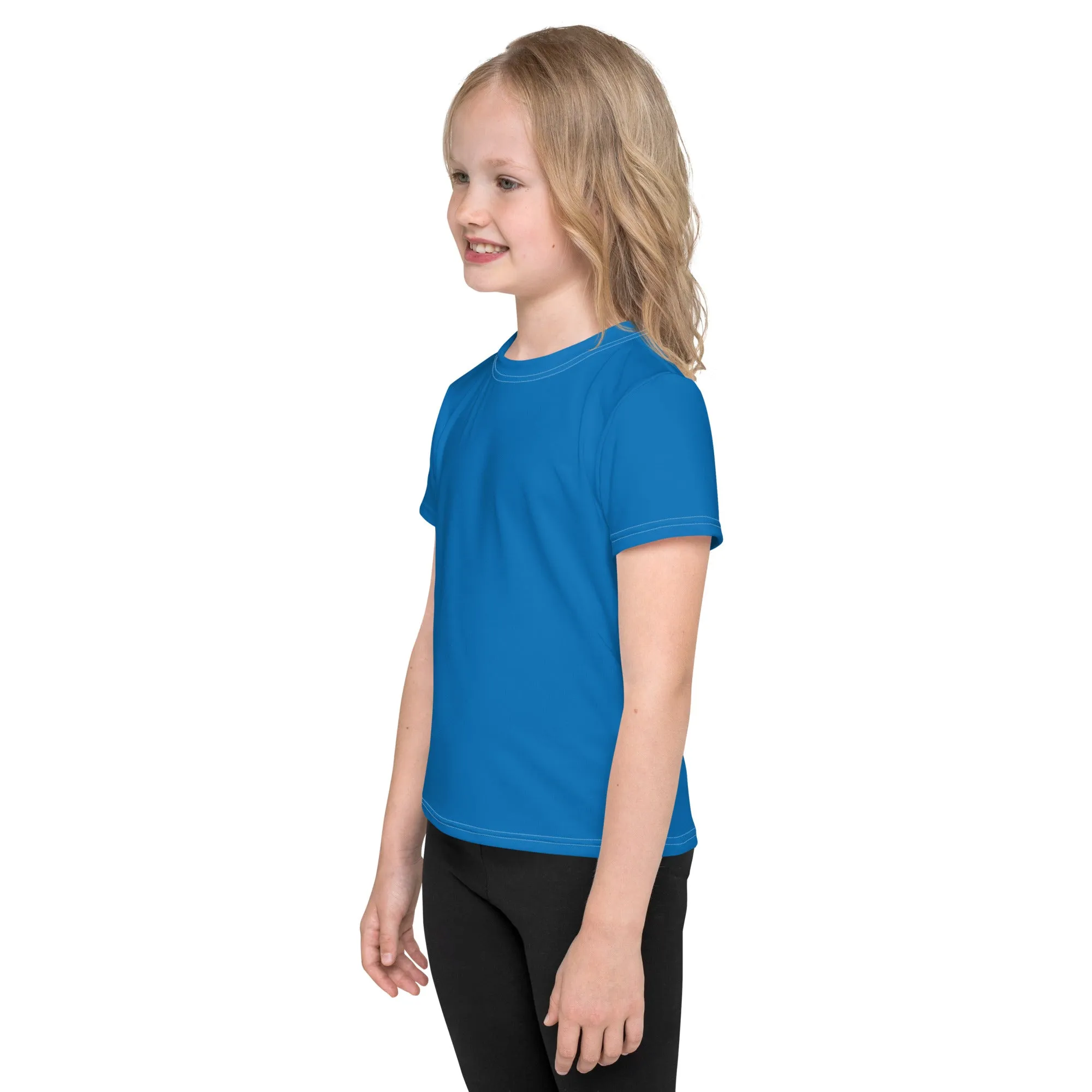 Everyday Performance: Girls Short Sleeve Solid Color Rash Guard - Azul