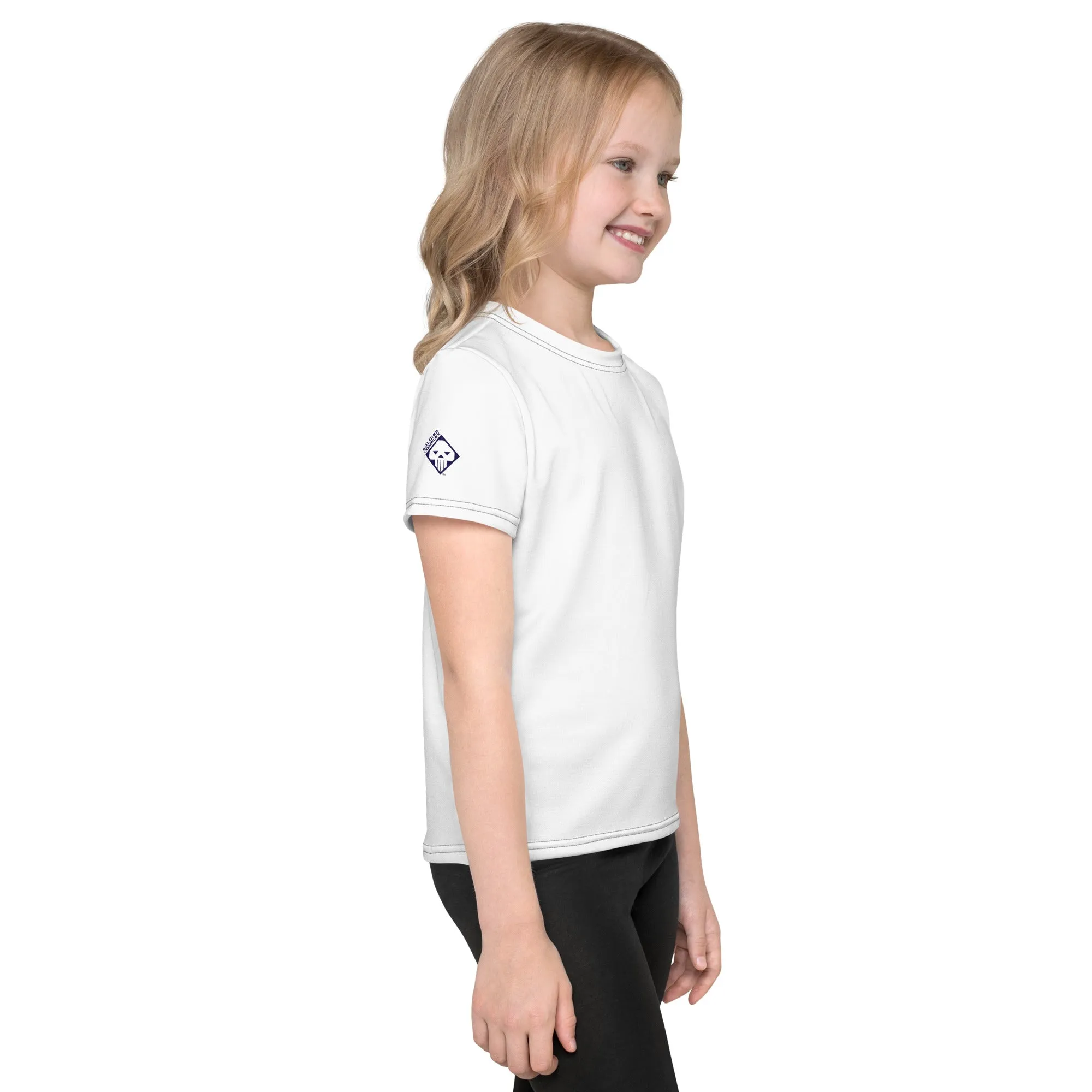 Fashionable Sun Shield: Girls Short Sleeve Solid Color Rash Guard - Snow