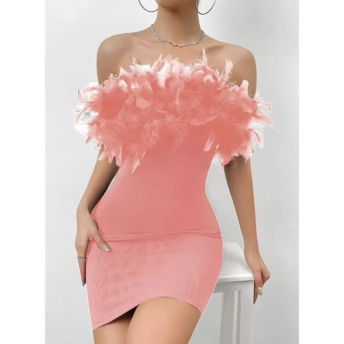 Feather Bodycon Mini Dress