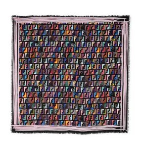 Fendi Black Silk Multicolour FF Fringed Scarf 90