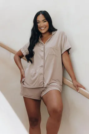 FINAL SALE Short Sleeve PJ Top in Dark Beige