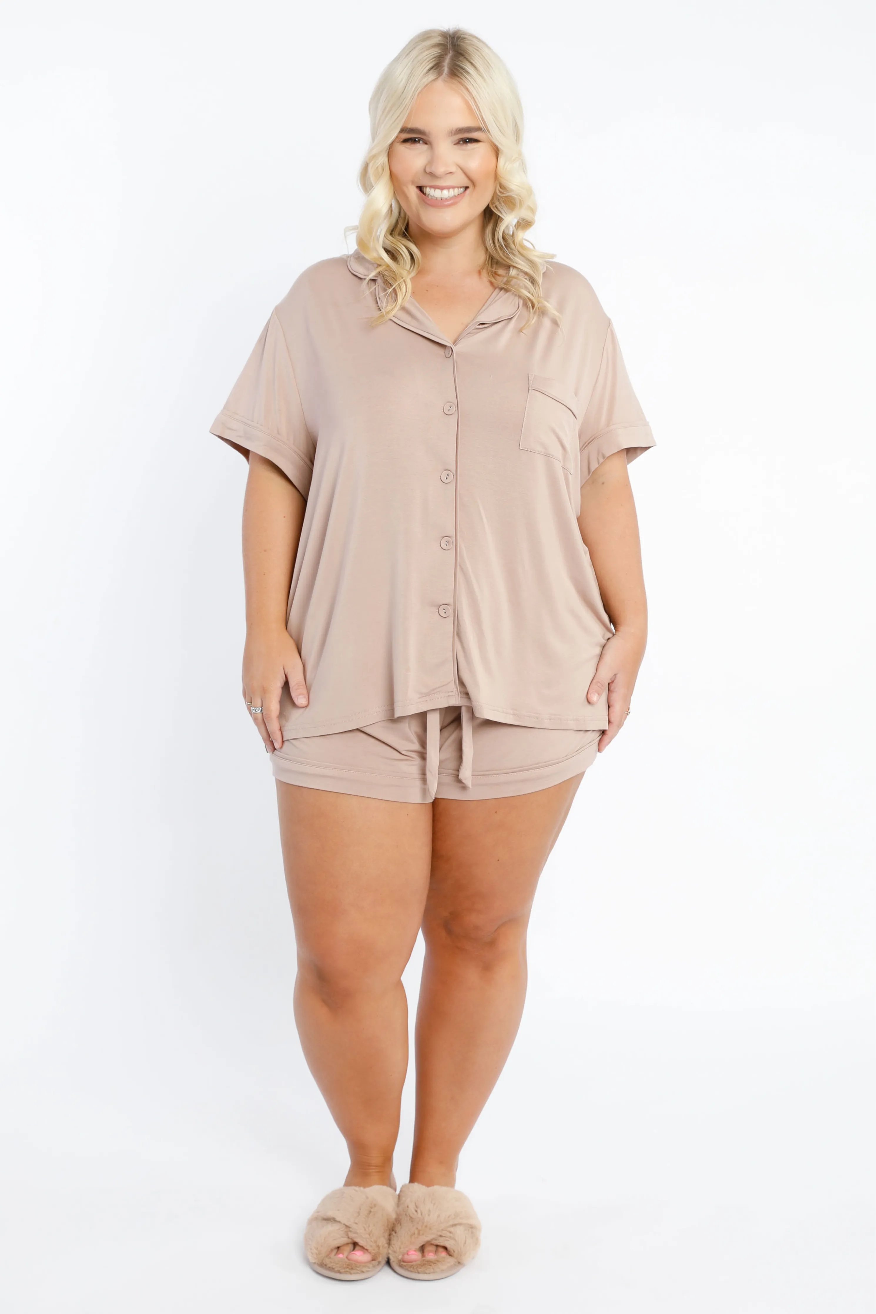 FINAL SALE Short Sleeve PJ Top in Dark Beige