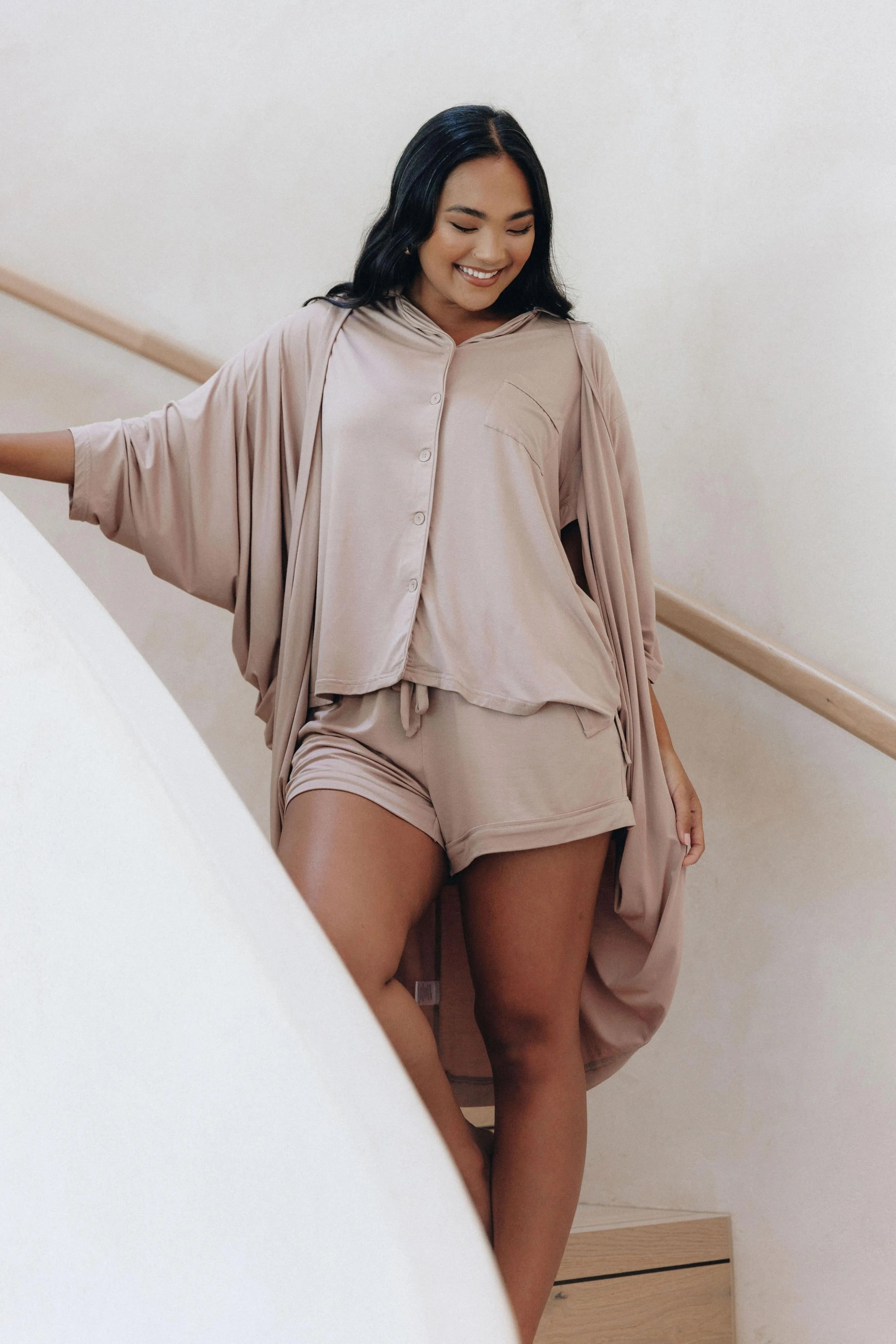 FINAL SALE Short Sleeve PJ Top in Dark Beige