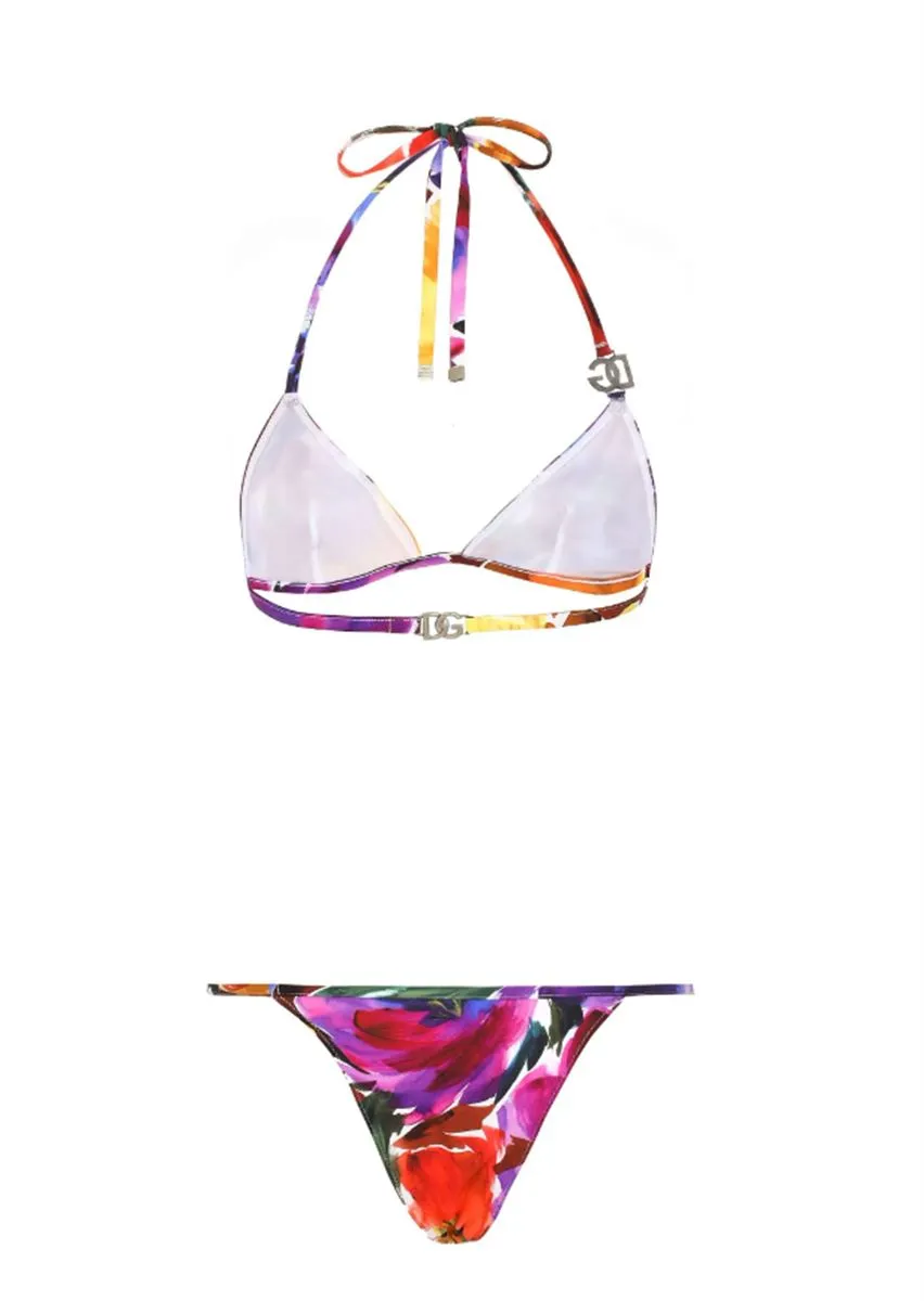 FLORAL-PRINT TRIANGLE BIKINI SET