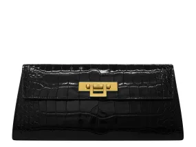 Fonteyn Clutch Orinoco 'Croc' Print Calf Leather Handbag - Black