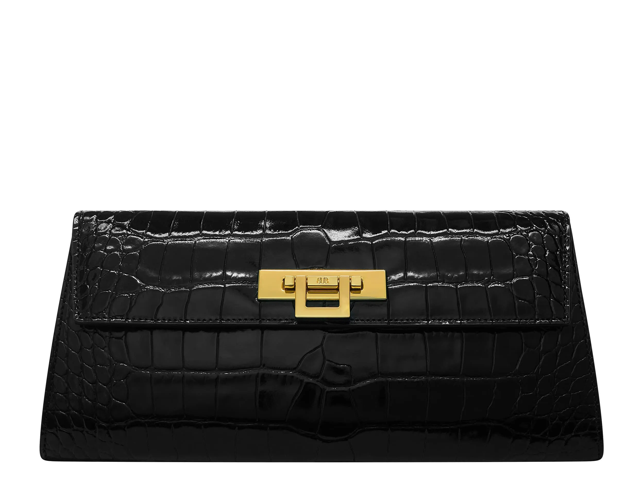 Fonteyn Clutch Orinoco 'Croc' Print Calf Leather Handbag - Black