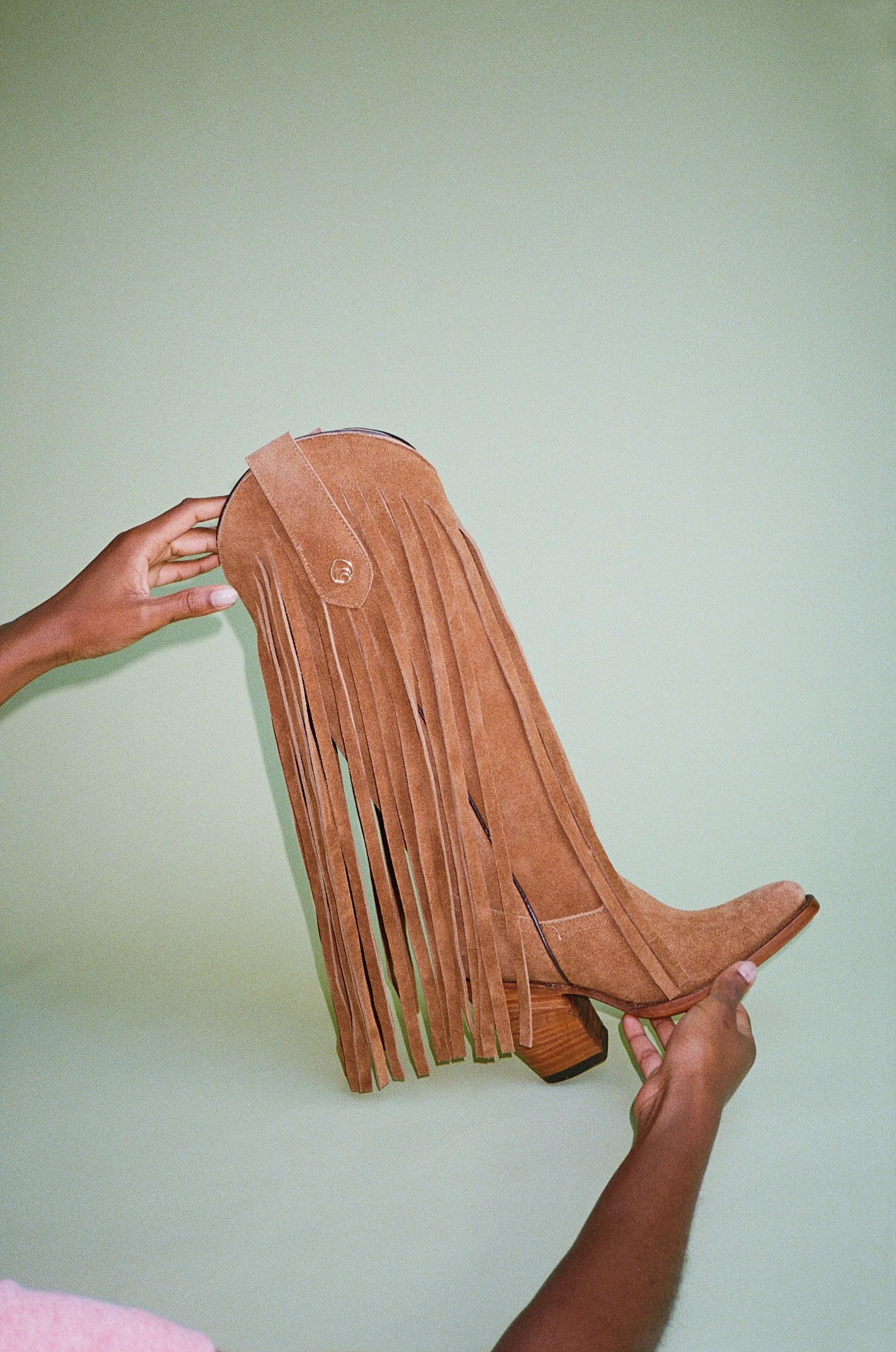 Fringe Atlas Boots in Honey Suede