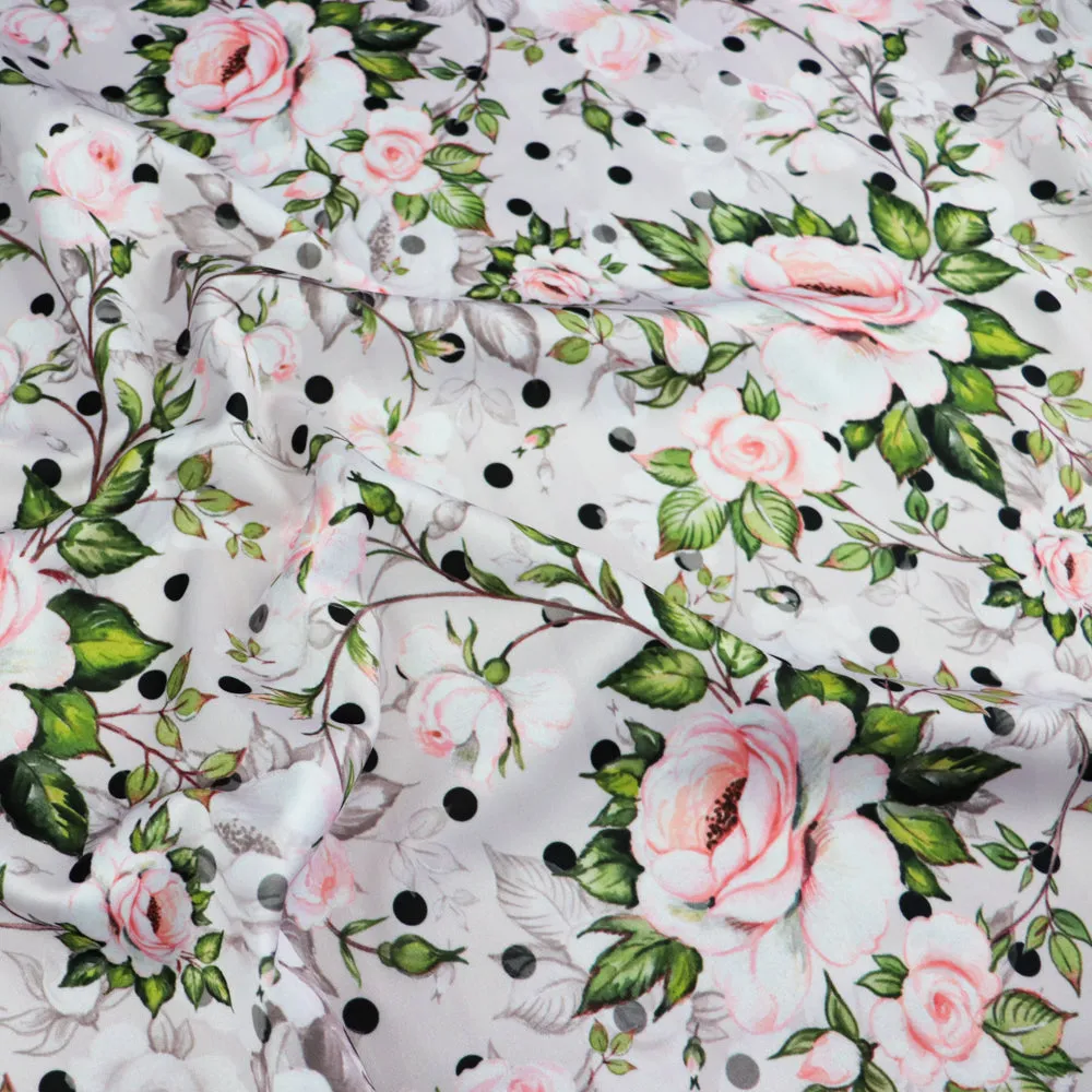 FS1010 Watercolour Blossoms Scuba Stretch Knit Fabric Light Grey