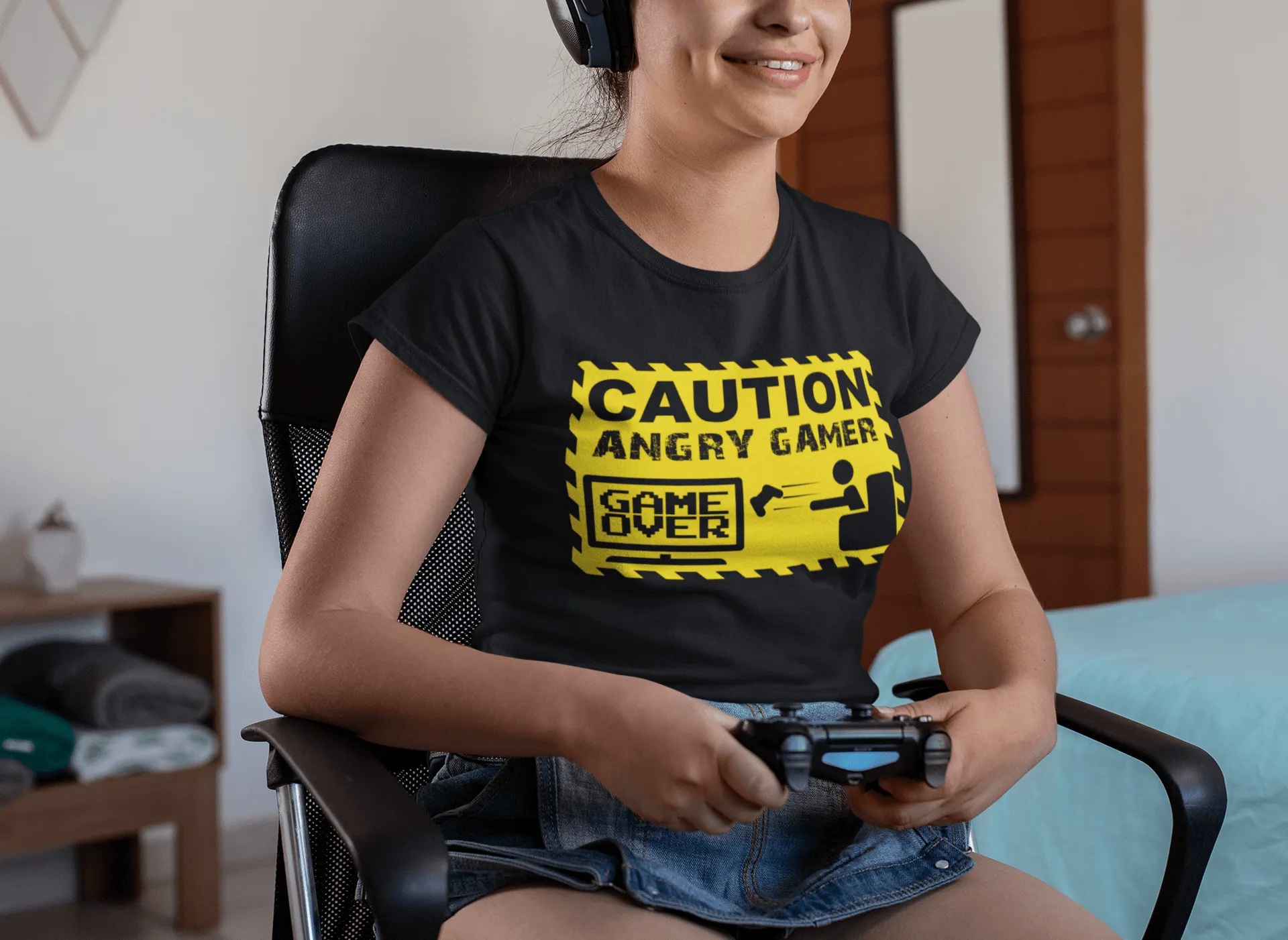 Funny Tee - Caution Angry Gamer- Funny Gamer Tee