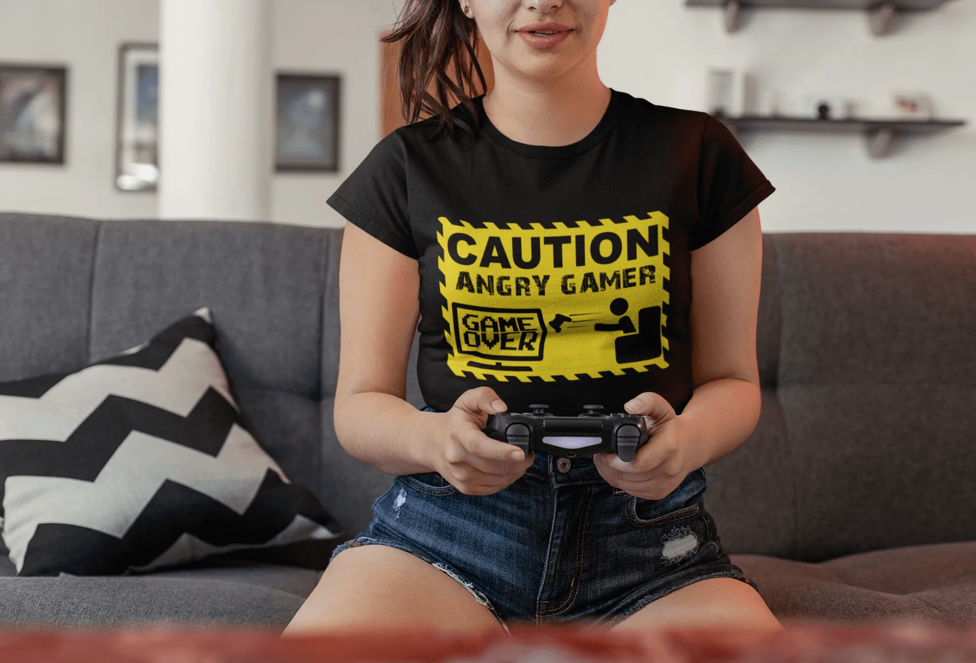 Funny Tee - Caution Angry Gamer- Funny Gamer Tee