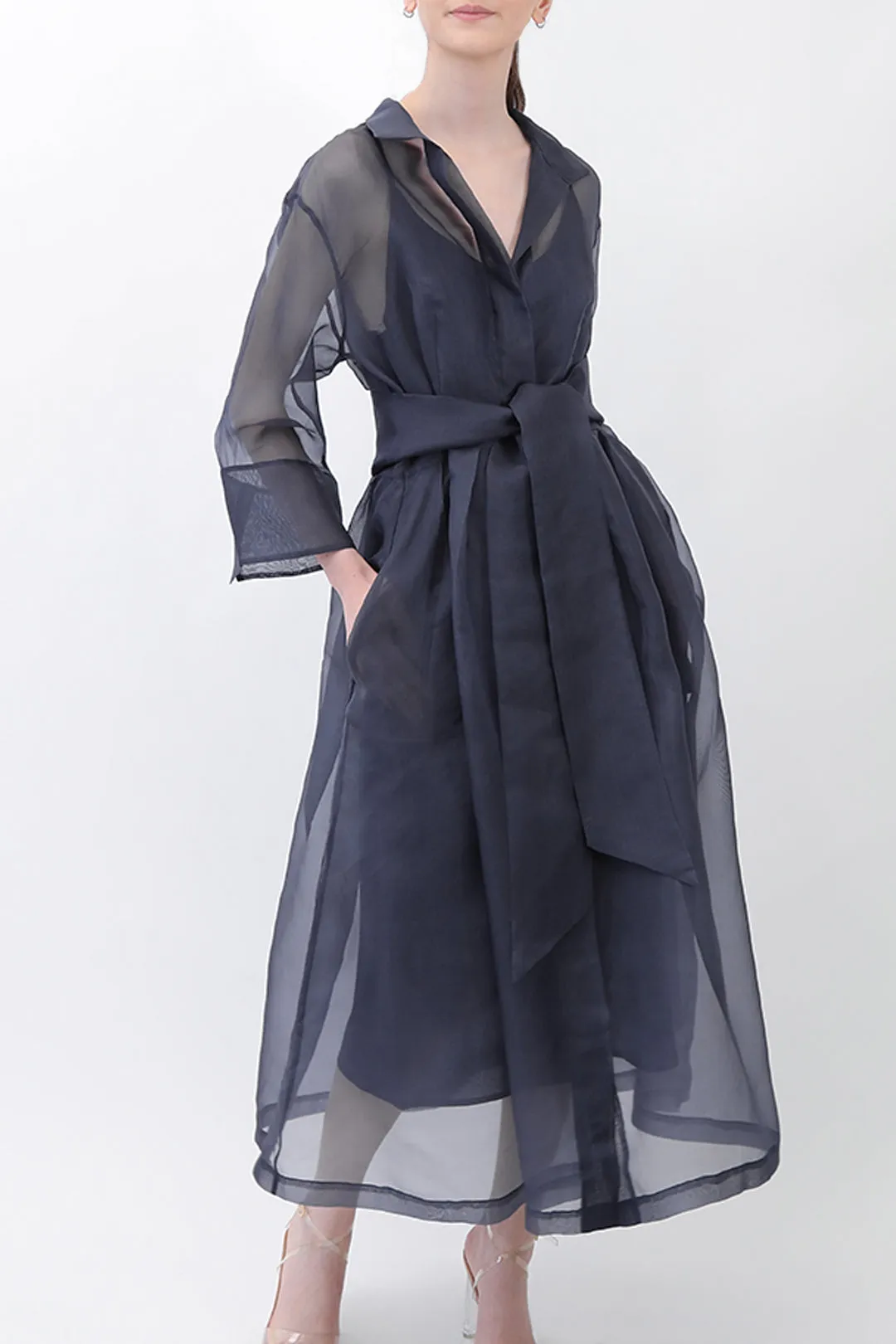 GABRIELLE DRESS IN SILK ORGANZA NAVY