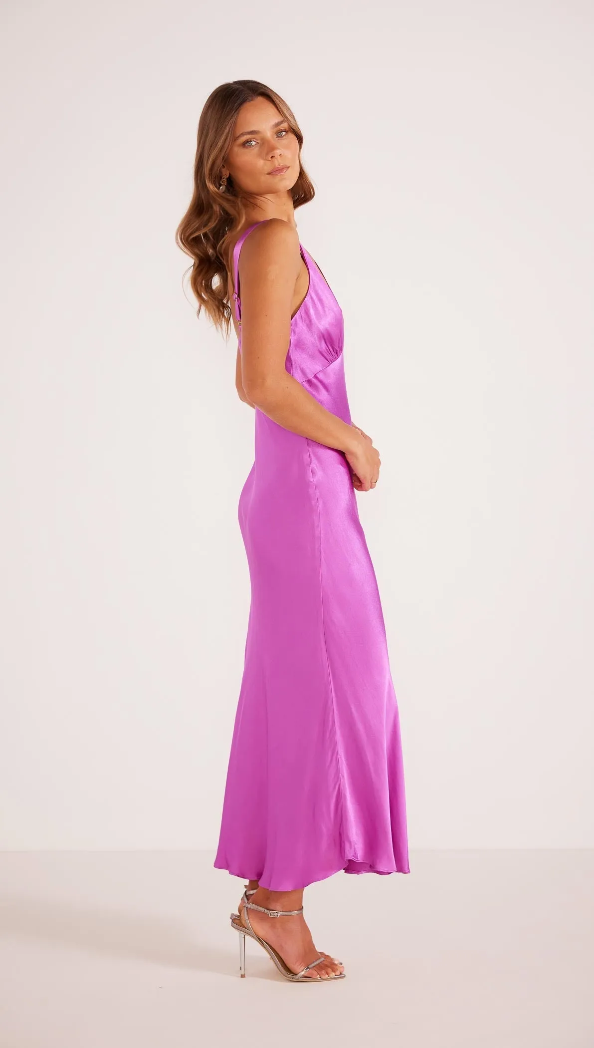 Gaia Bias Slip Midi Dress Fuchsia