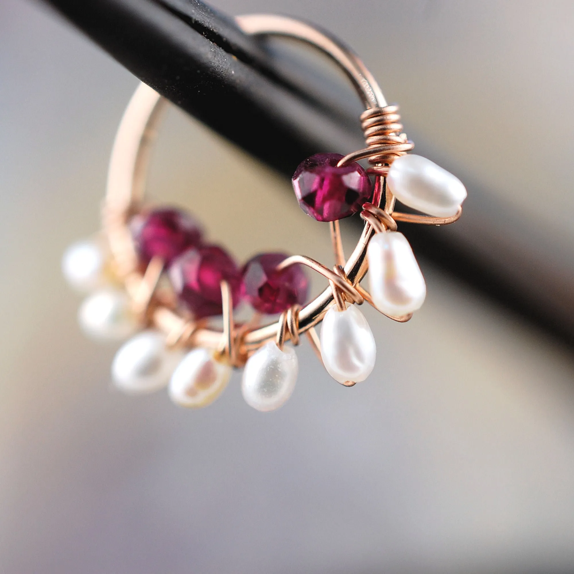 Garnet and Pearl Rose Gold Nose Ring