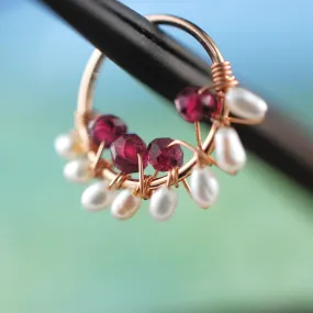 Garnet and Pearl Rose Gold Nose Ring